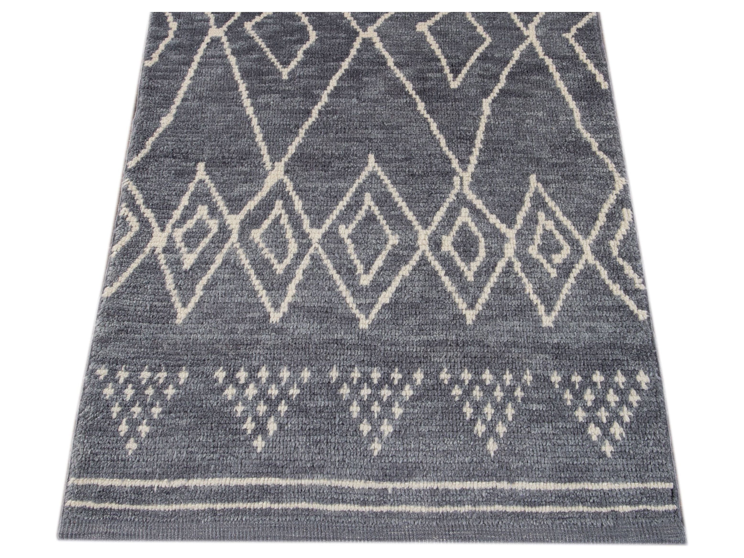Modern Moroccan Wool Runner 3 X 13