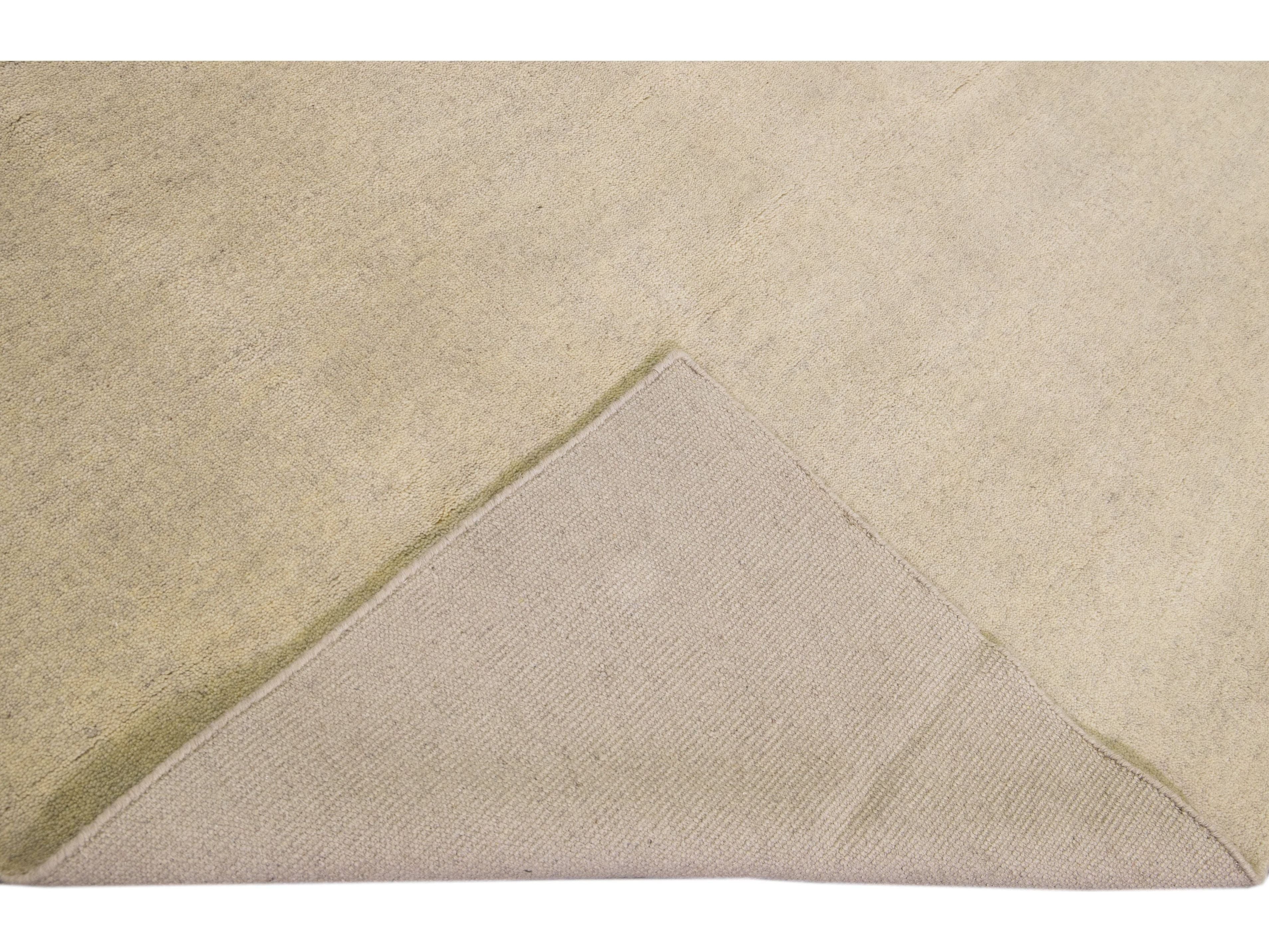 Modern Moroccan Style Handmade Solid Beige Wool Rug