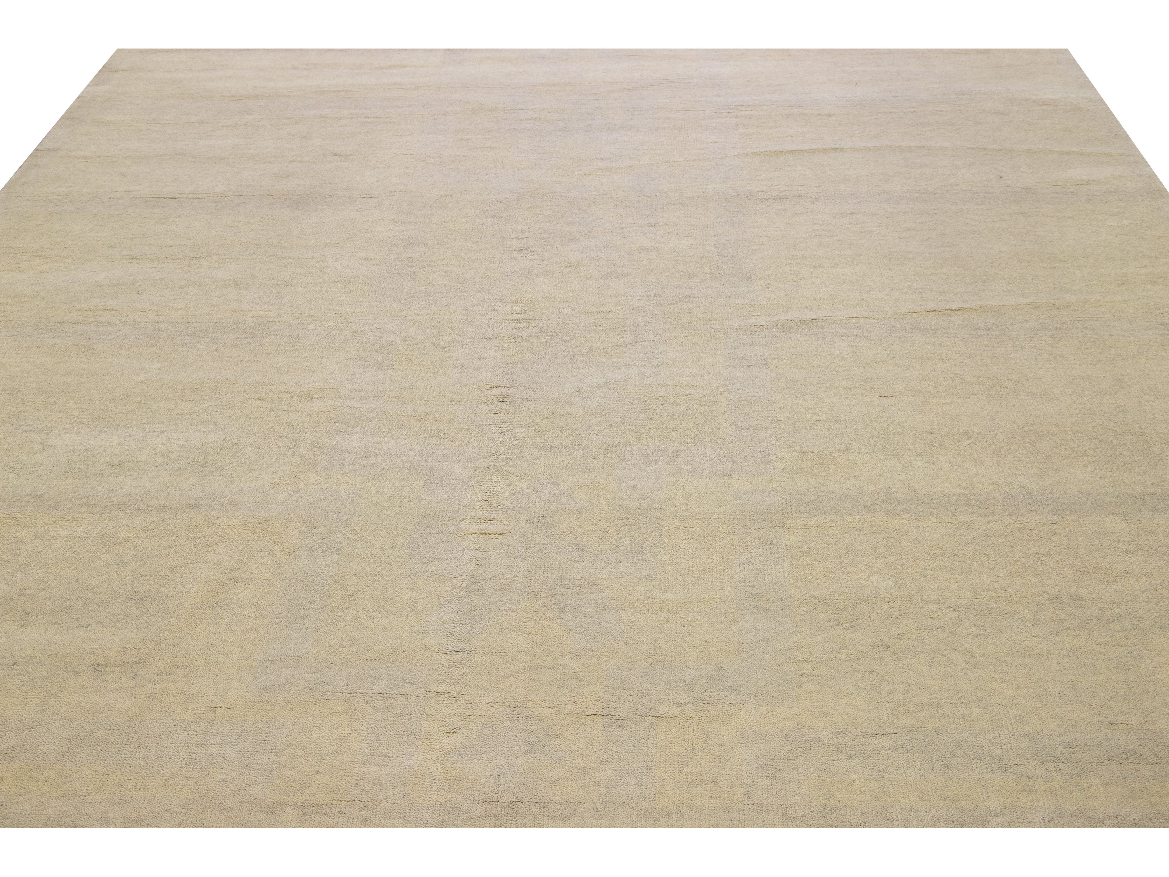 Modern Moroccan Style Handmade Seamless Pattern Beige Square Wool Rug