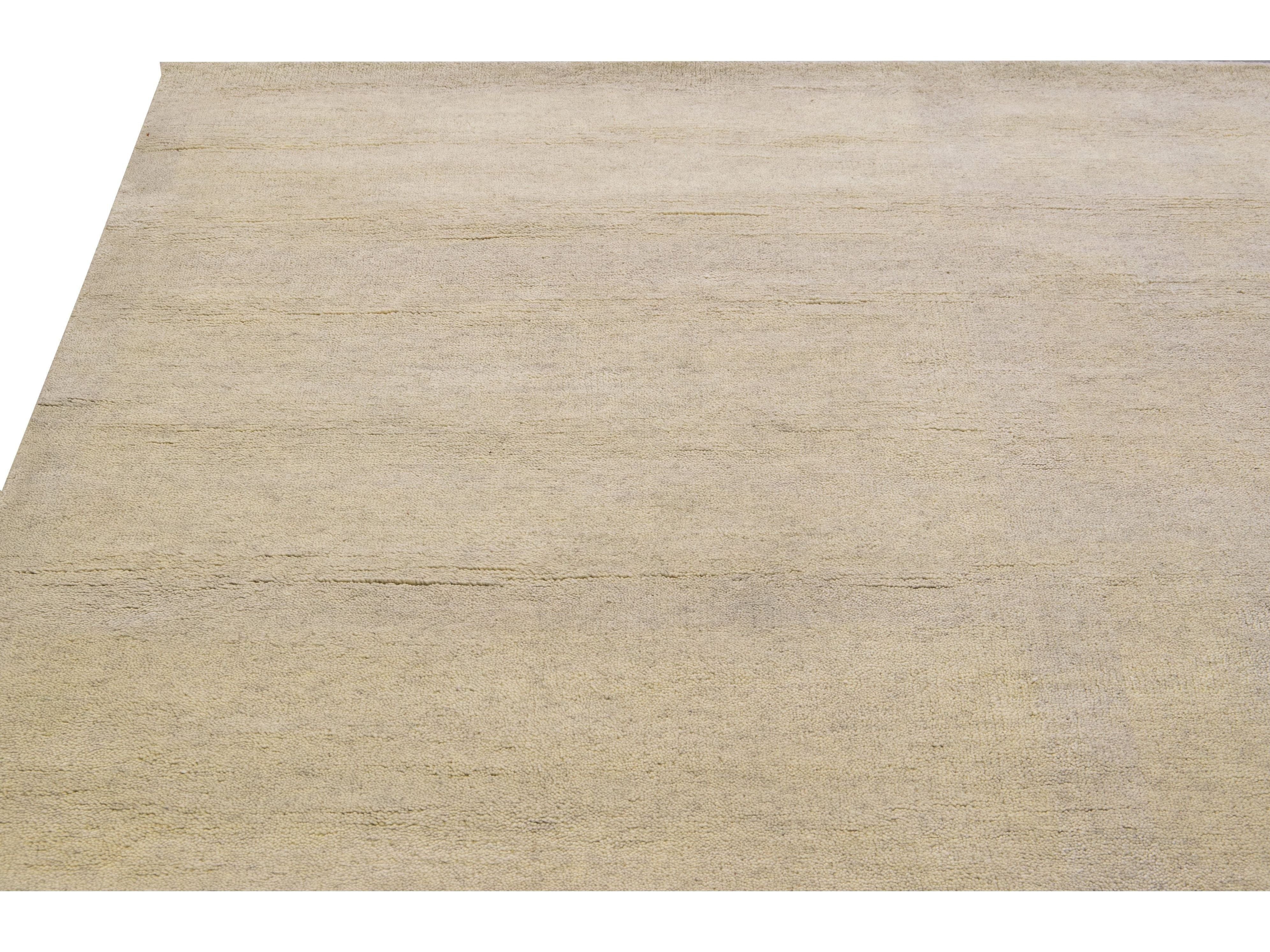 Modern Moroccan Style Handmade Seamless Pattern Beige Square Wool Rug