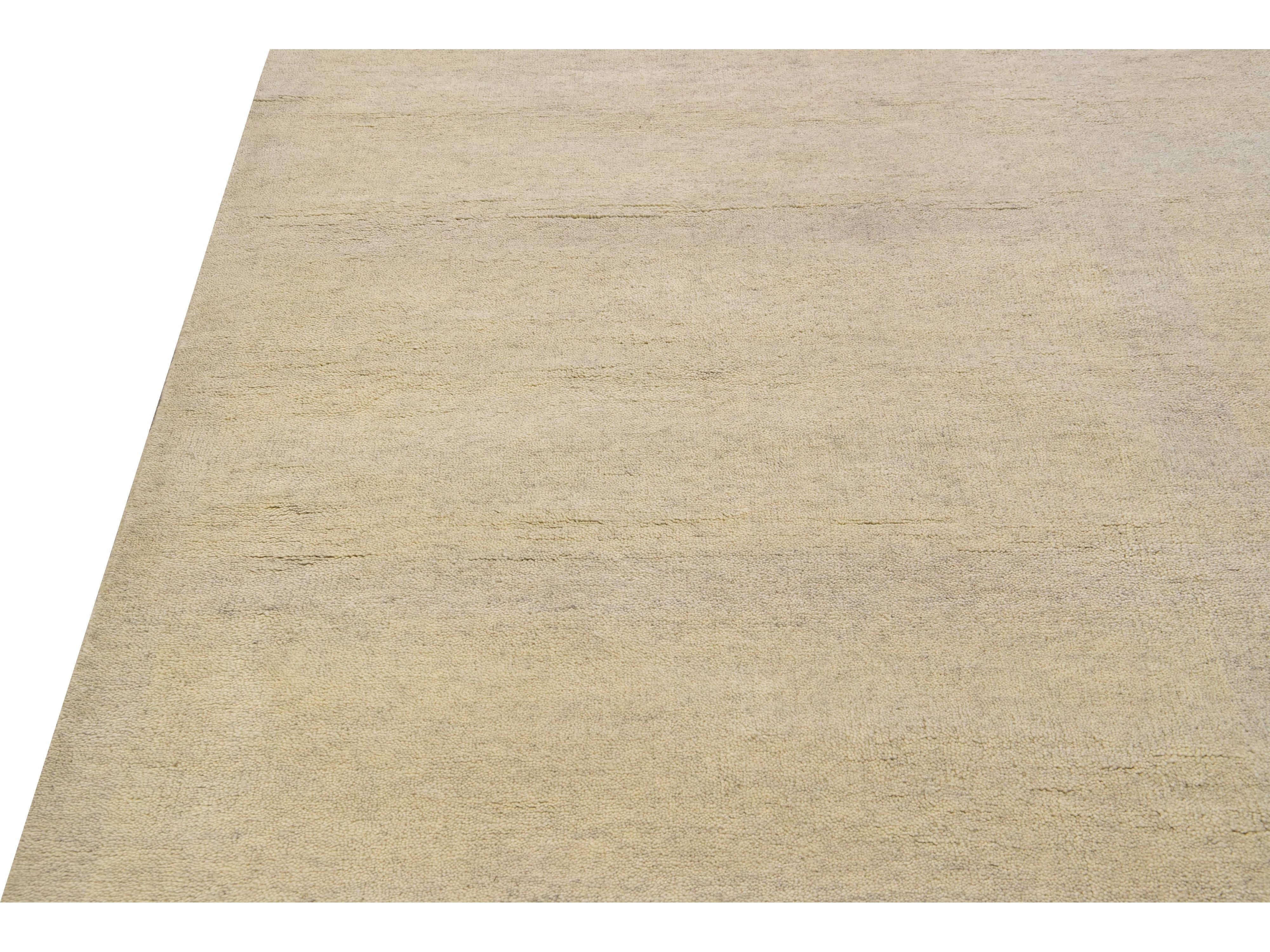 Modern Moroccan Style Handmade Seamless Pattern Beige Square Wool Rug