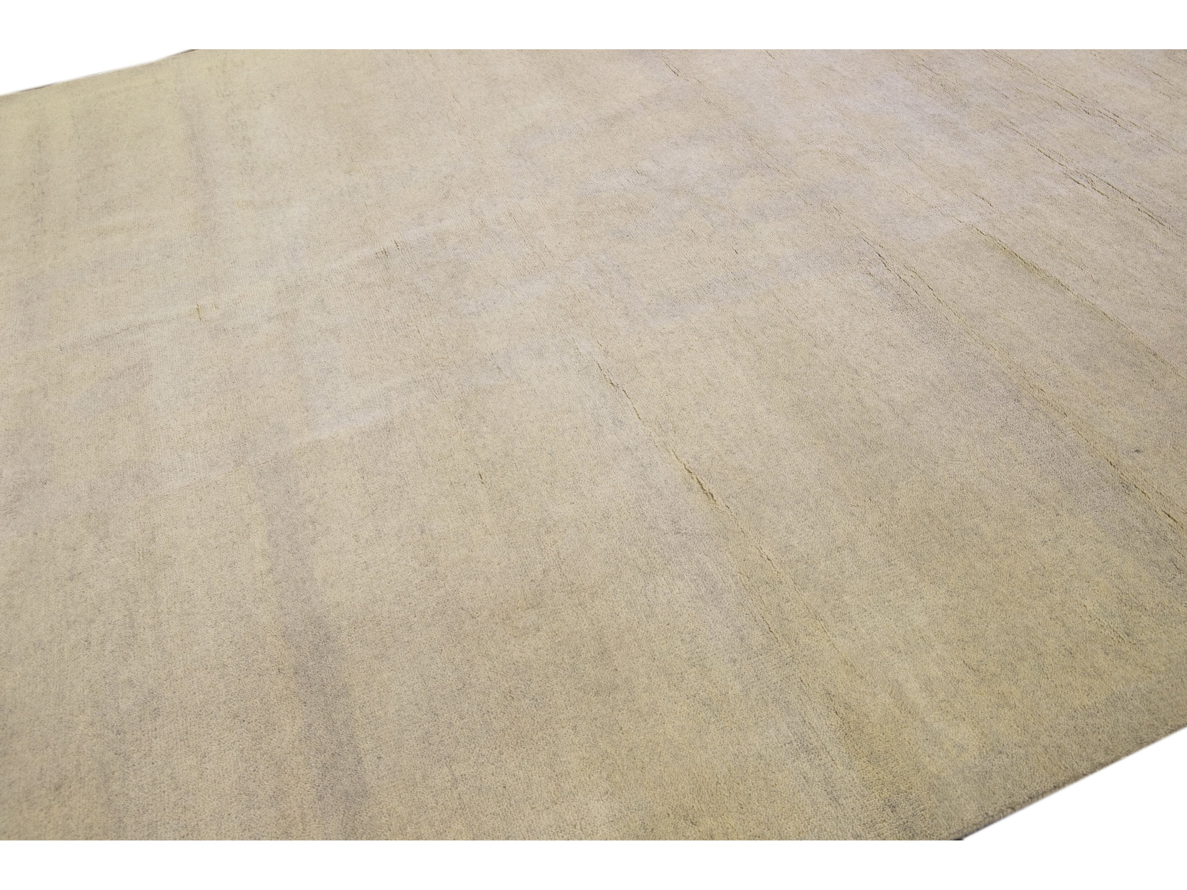 Modern Moroccan Style Handmade Seamless Pattern Beige Square Wool Rug