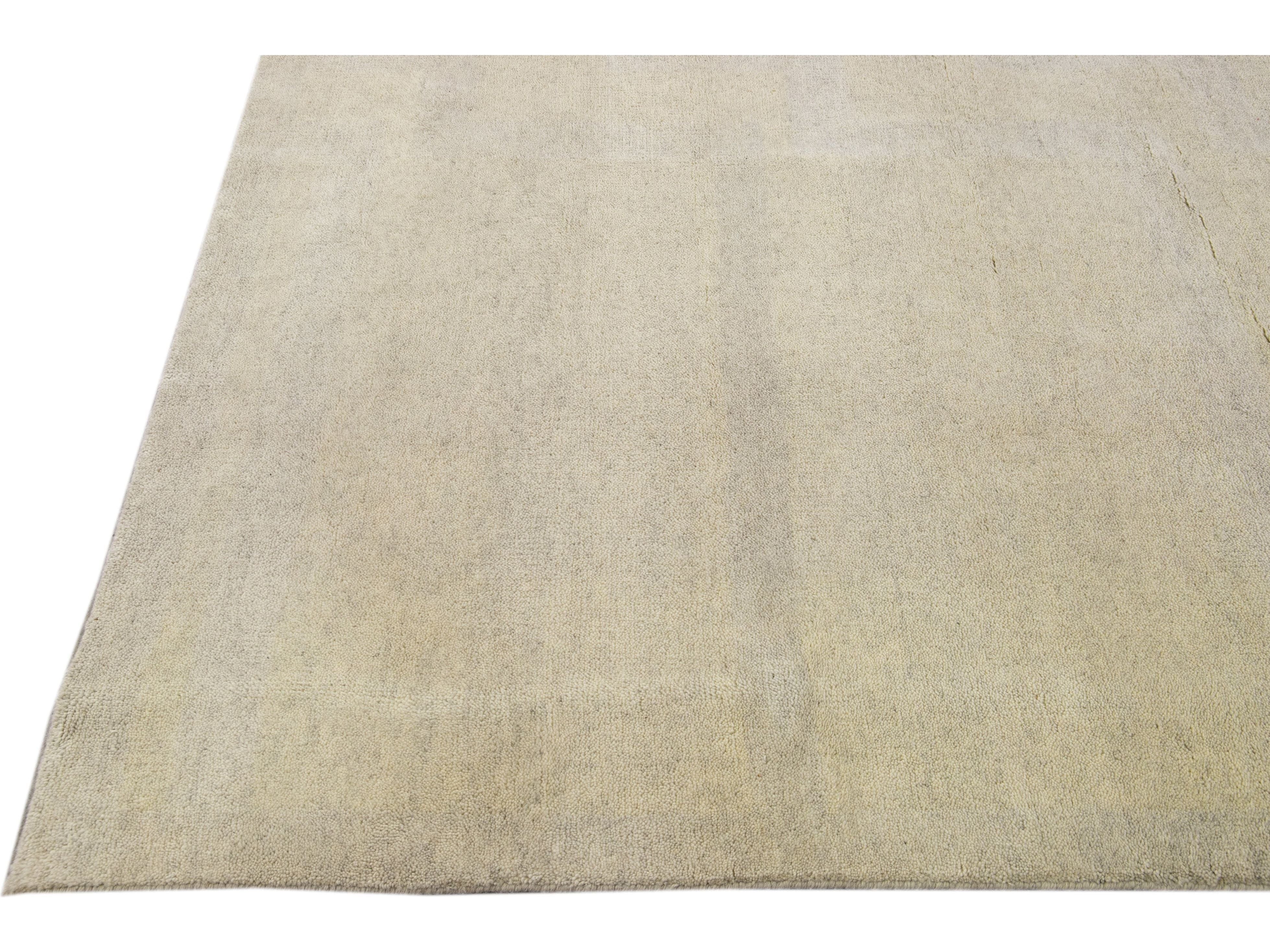 Modern Moroccan Style Handmade Seamless Pattern Beige Square Wool Rug