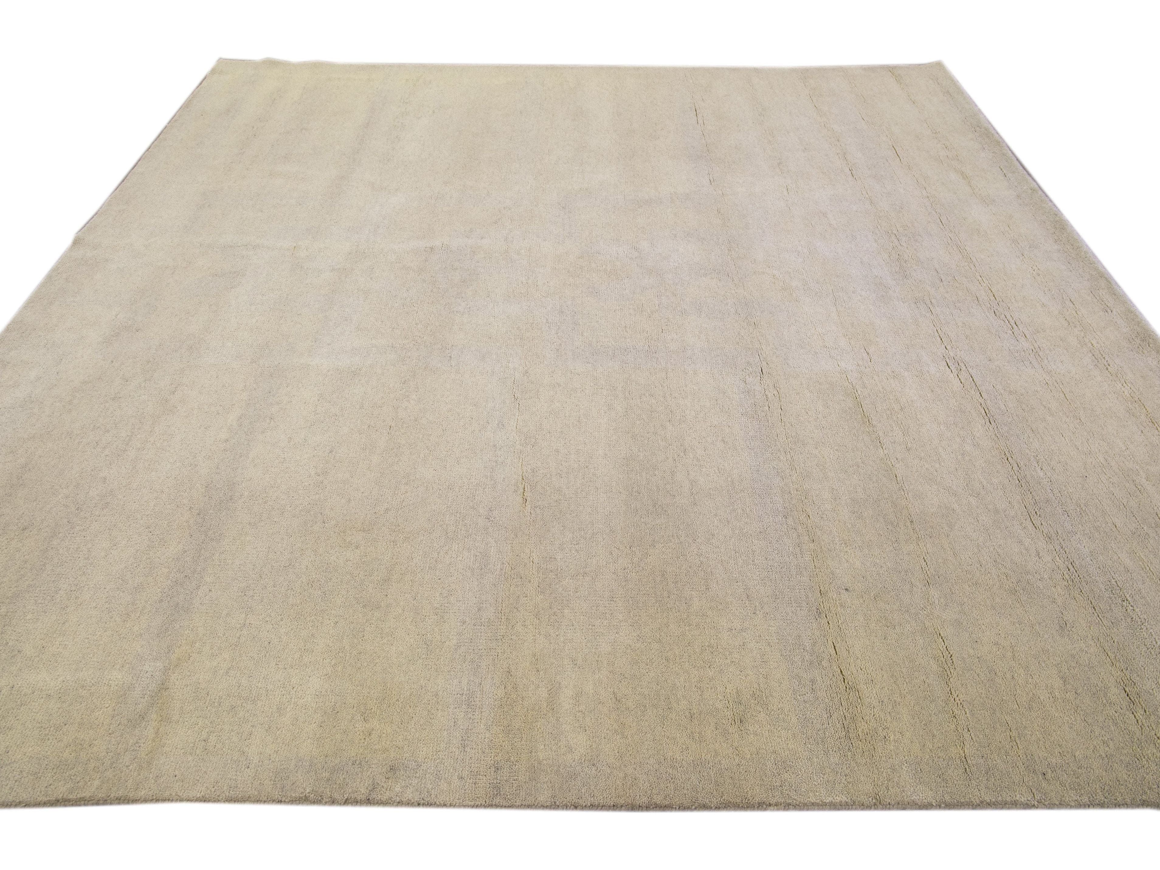 Modern Moroccan Style Handmade Seamless Pattern Beige Square Wool Rug