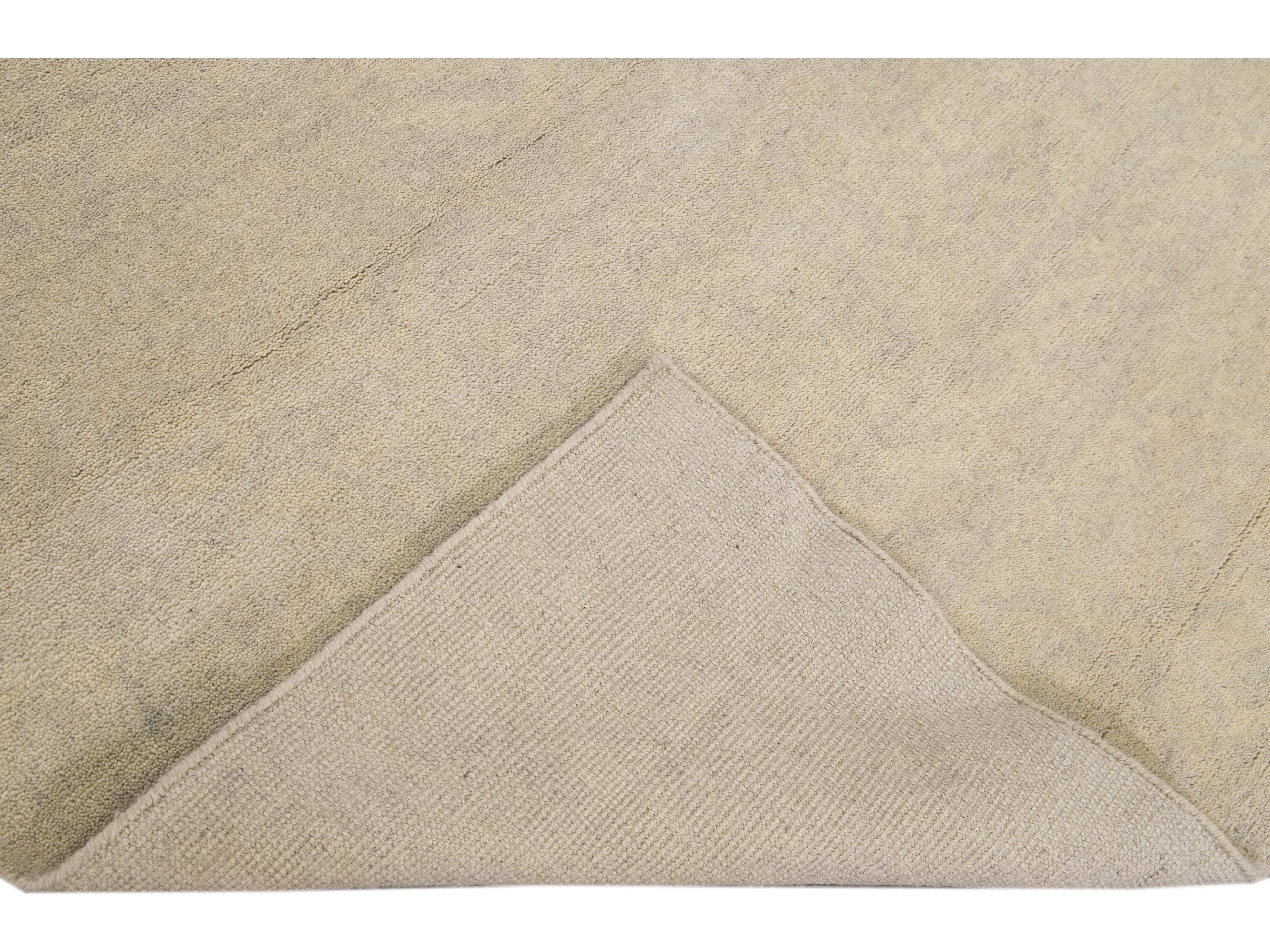 Modern Moroccan Style Handmade Seamless Beige Wool Rug