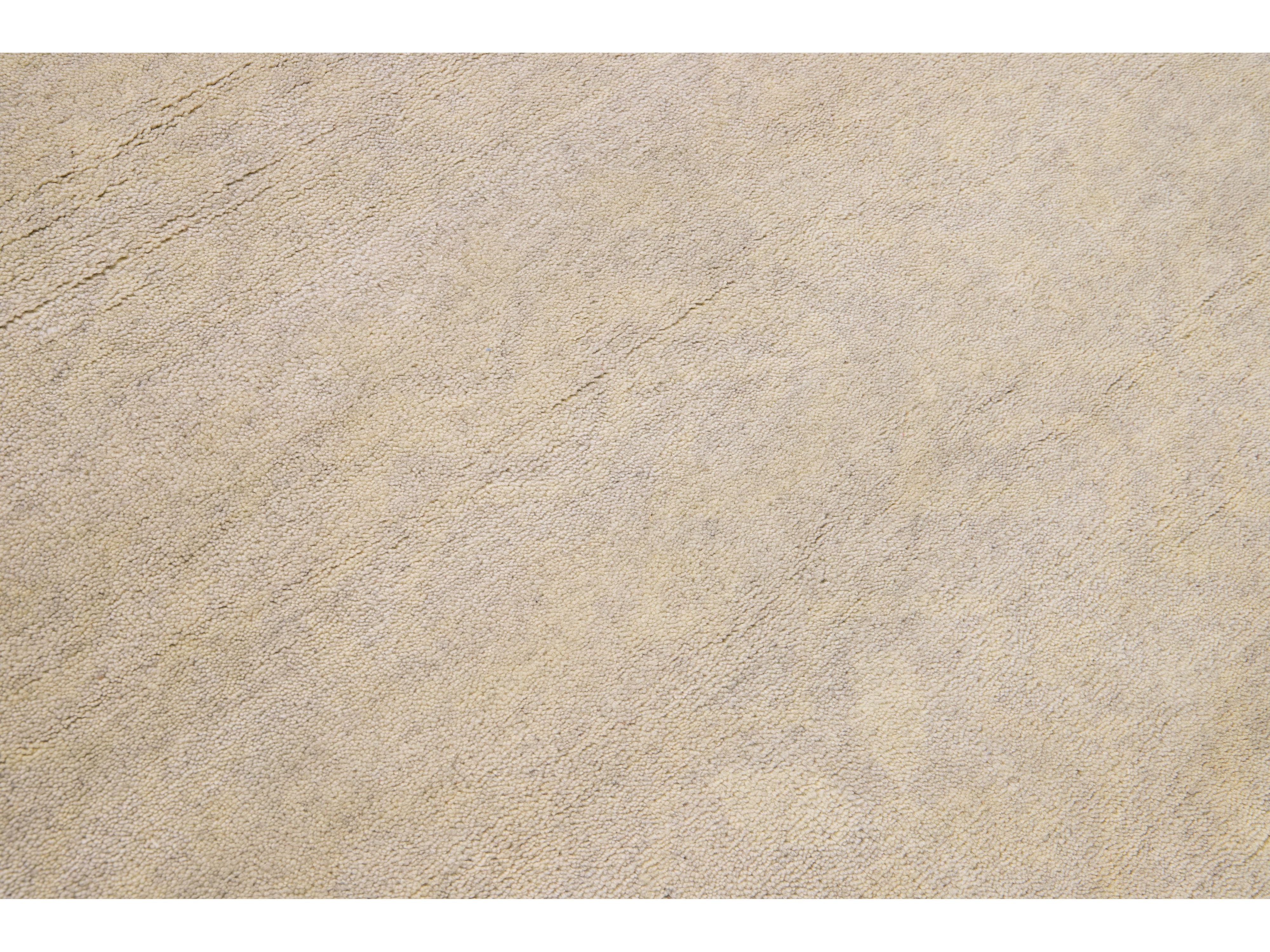 Modern Moroccan Style Handmade Seamless Beige Wool Rug