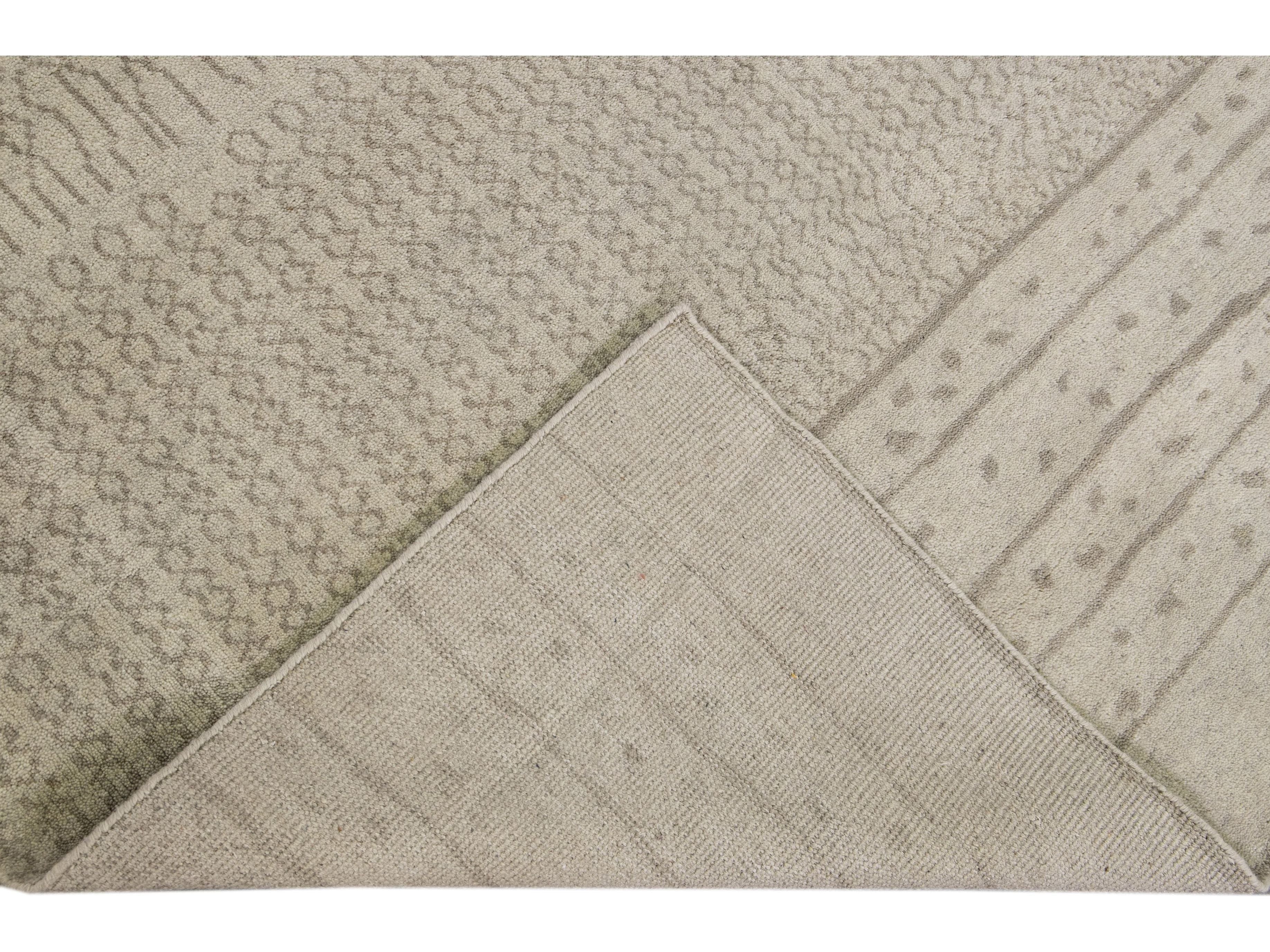 Modern Moroccan Style Handmade Designed Beige Wool Rug