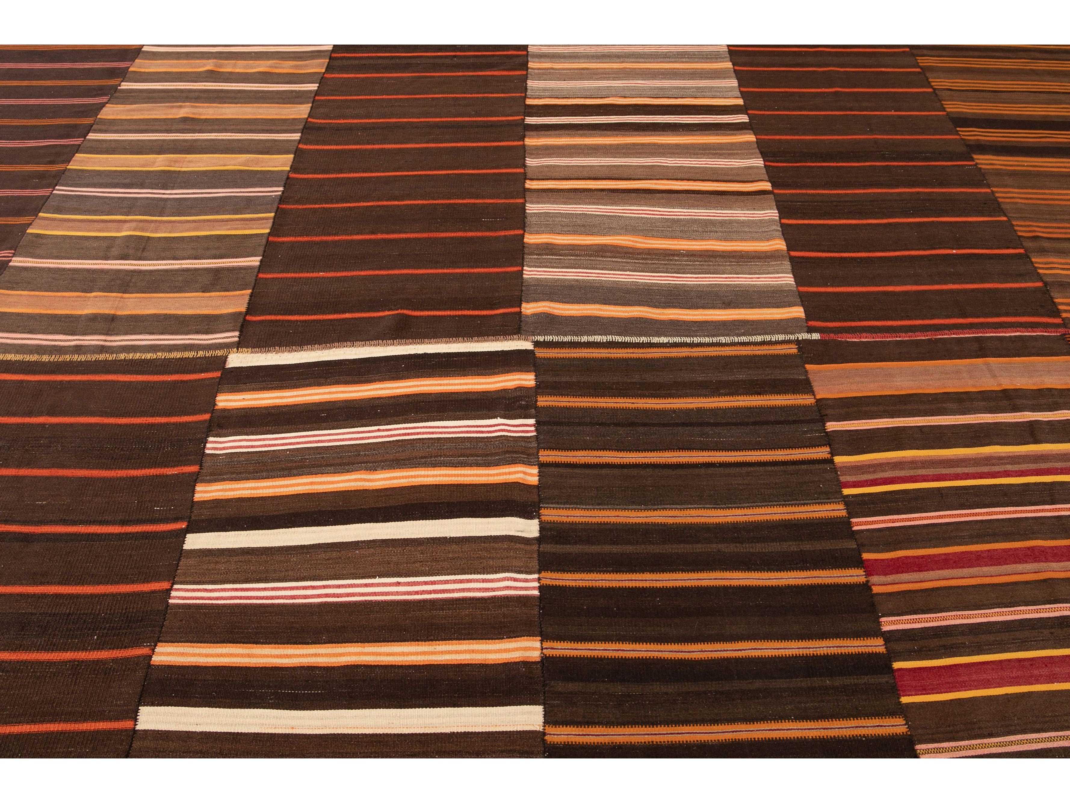 Vintage Striped Flatweave Wool Rug 12 X 16