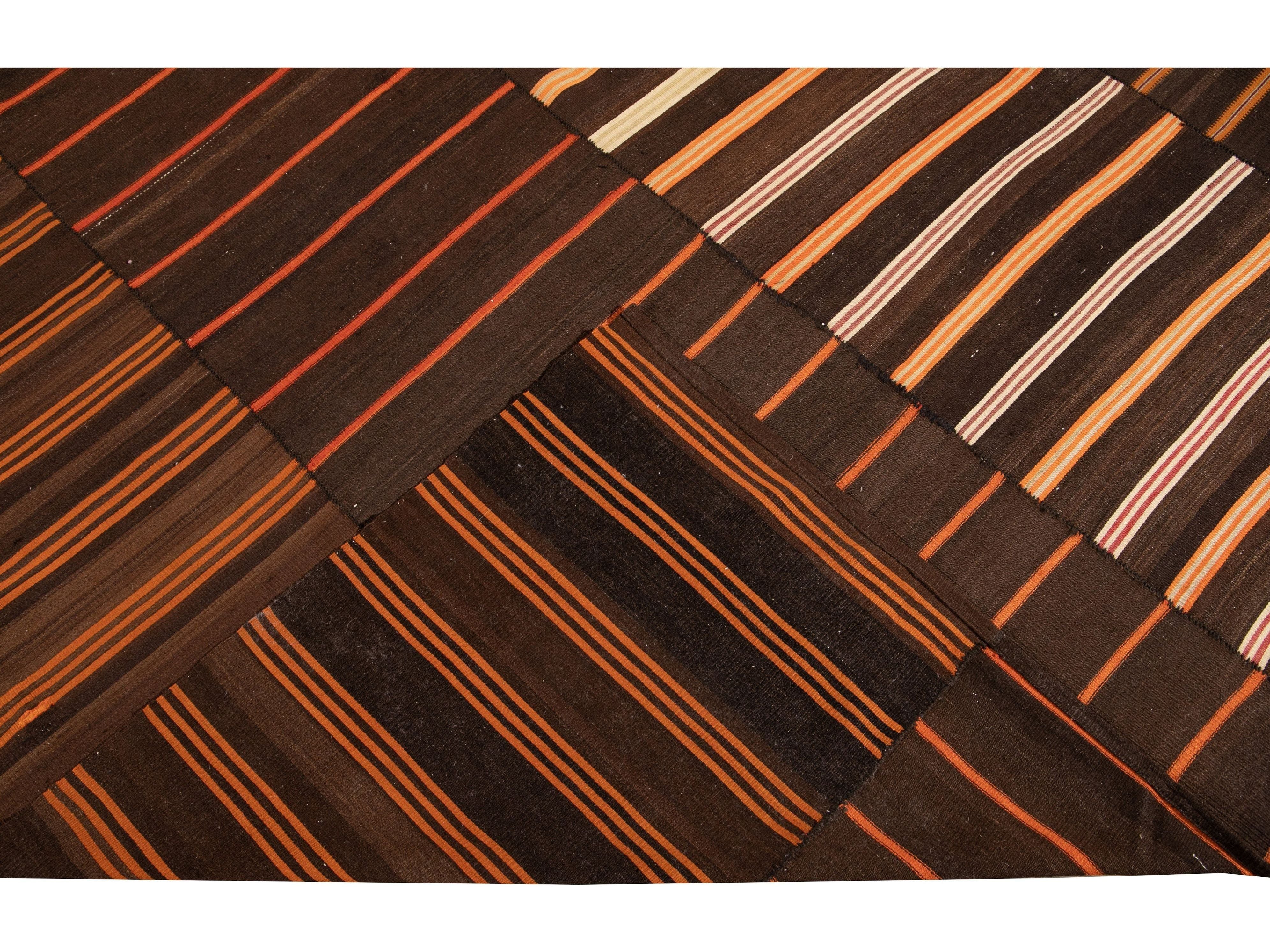 Vintage Striped Flatweave Wool Rug 12 X 16