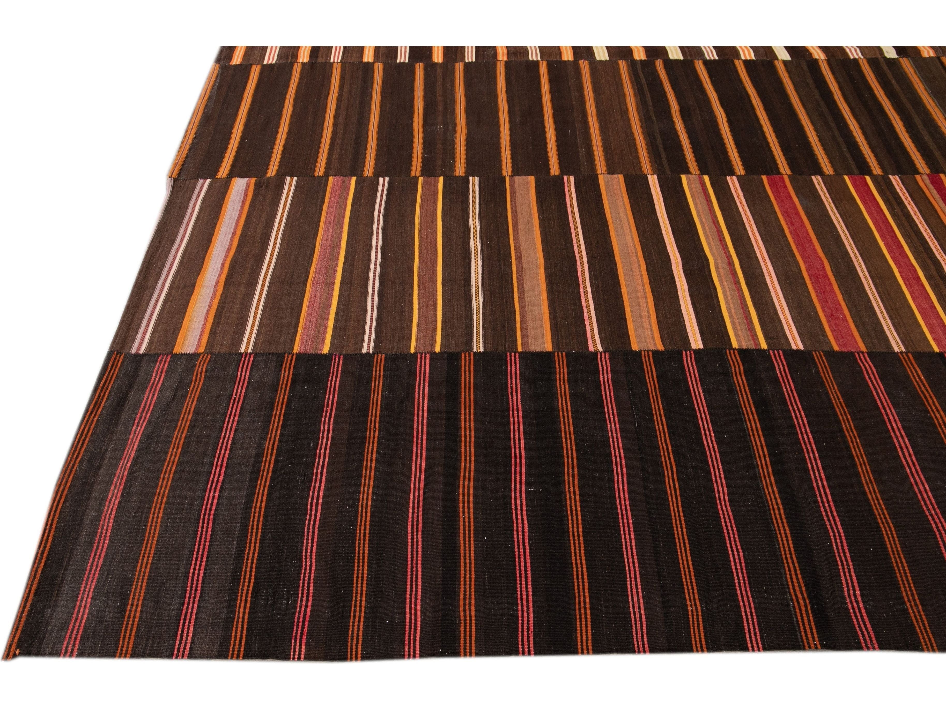 Vintage Striped Flatweave Wool Rug 12 X 16