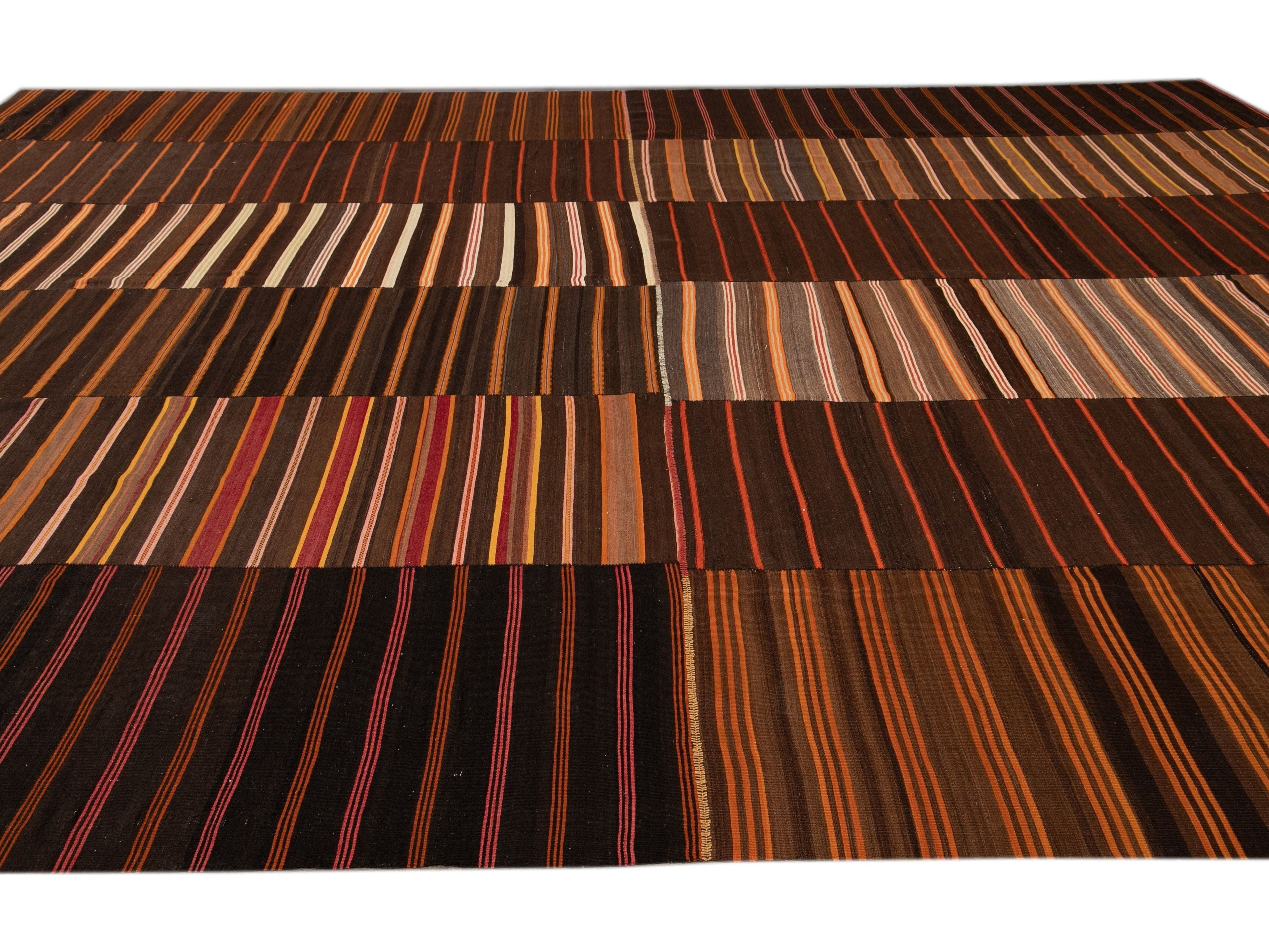 Vintage Striped Flatweave Wool Rug 12 X 16