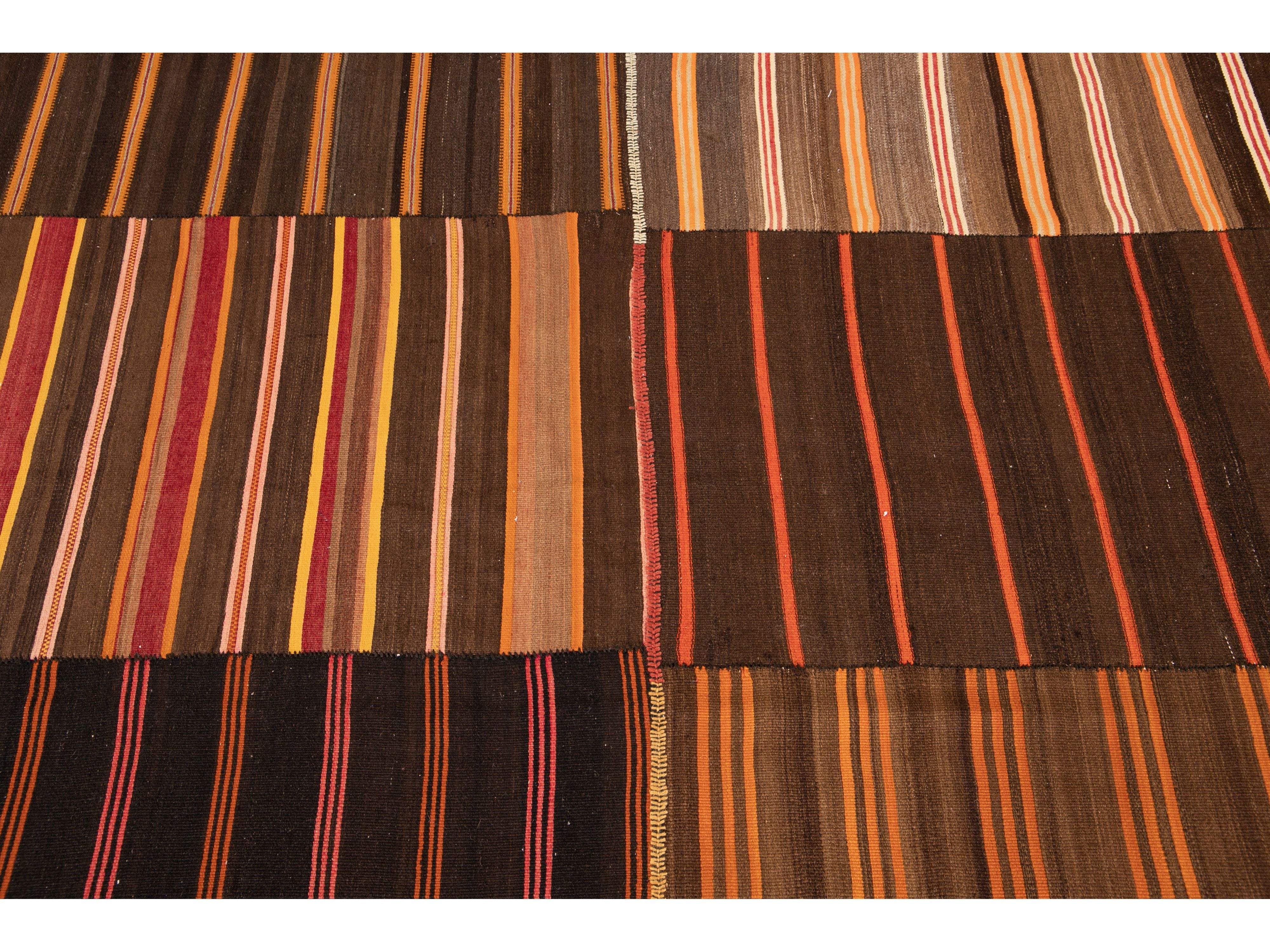 Vintage Striped Flatweave Wool Rug 12 X 16