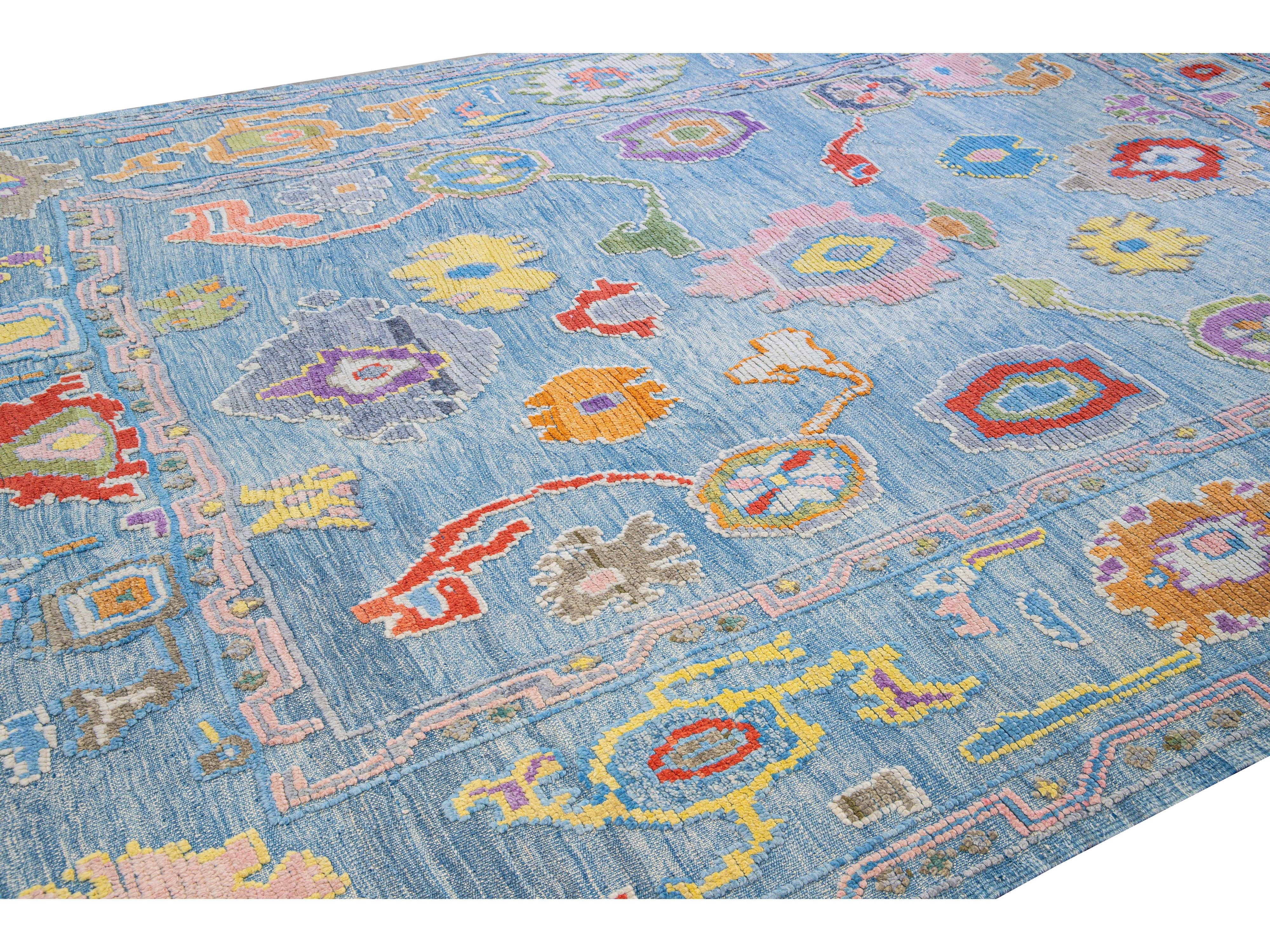 Modern Tulu Handmade Geometric Blue Wool Rug
