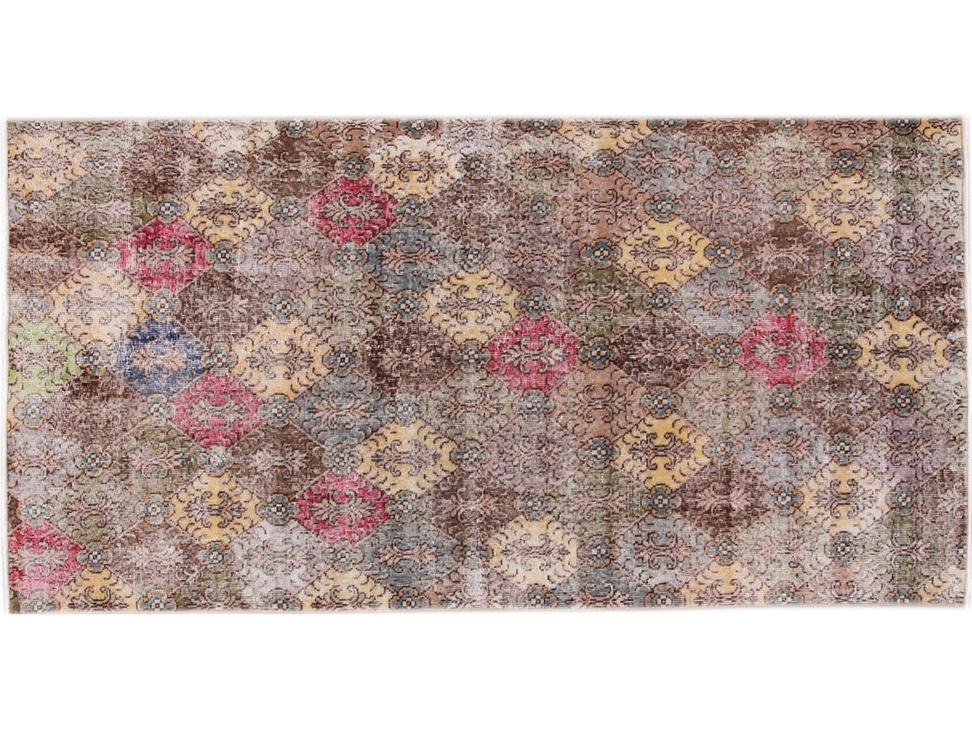 Vintage Turkish Art Deco Wool Rug 4 X 9