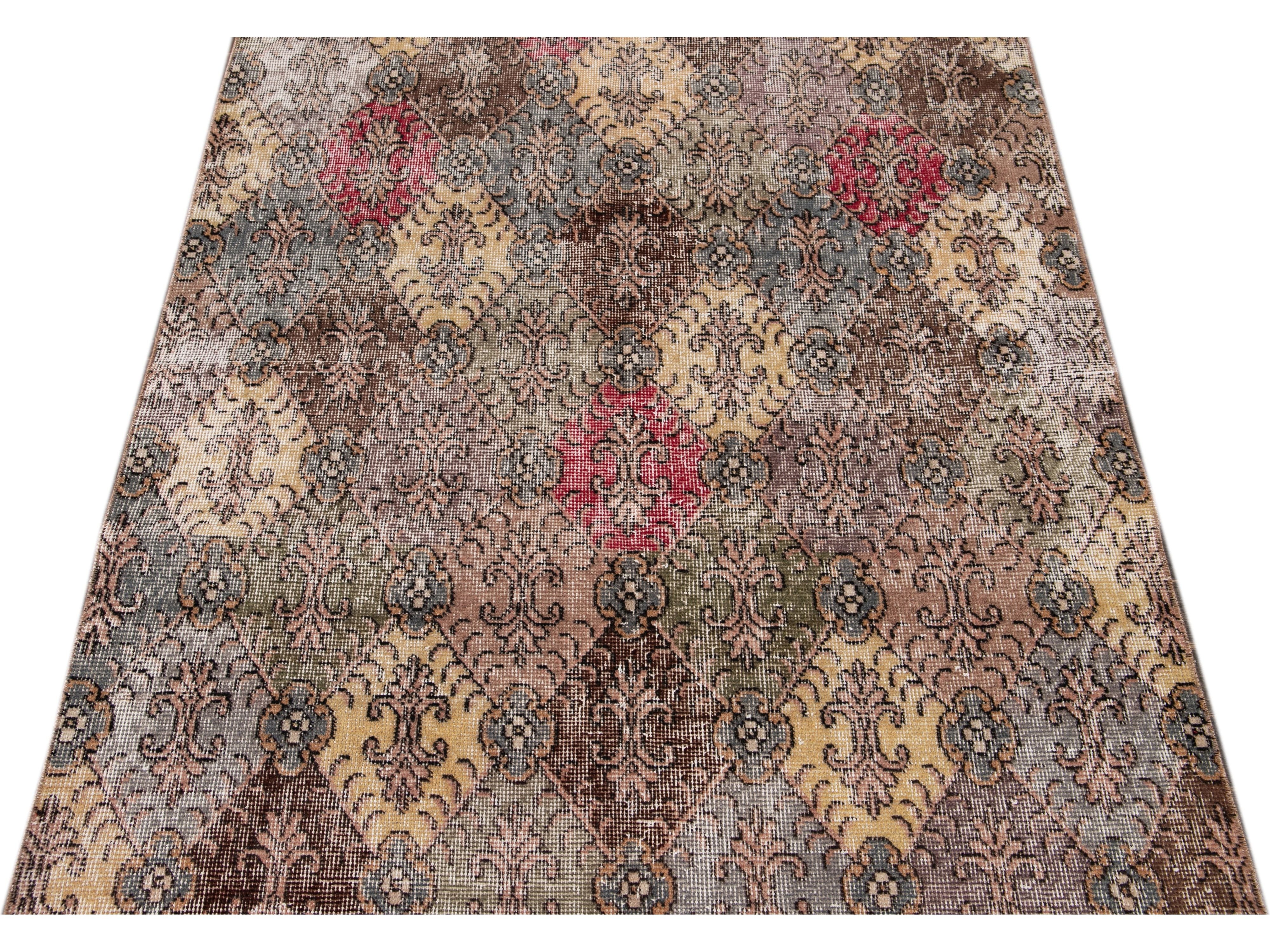 Vintage Turkish Deco Wool Rug 4 X 9