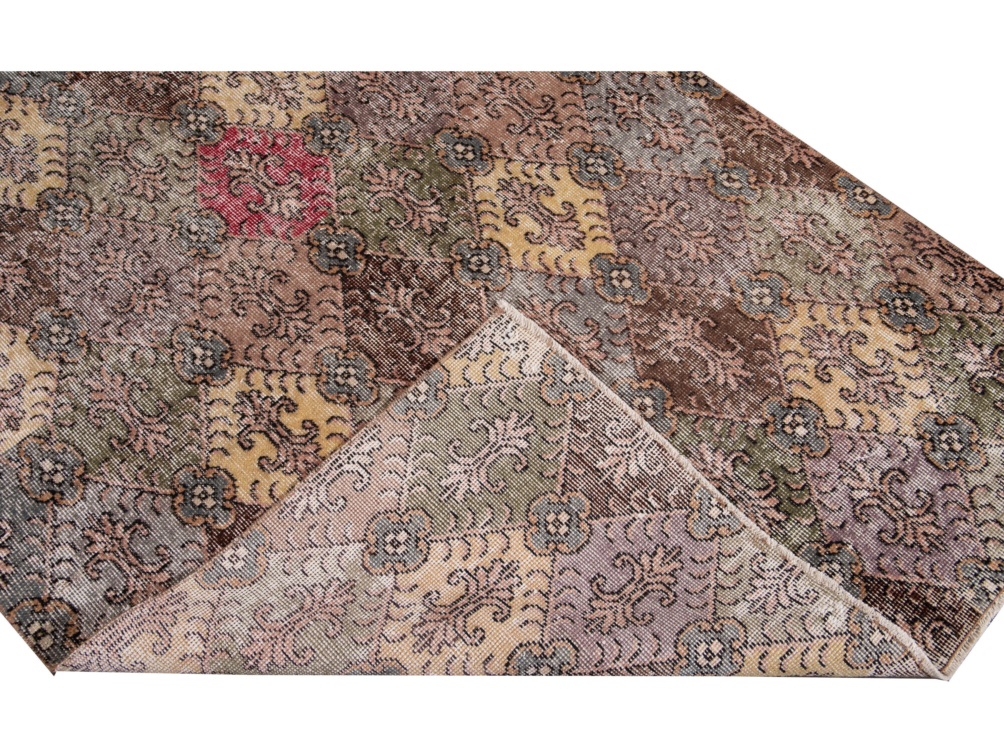 Vintage Turkish Deco Wool Rug 4 X 9