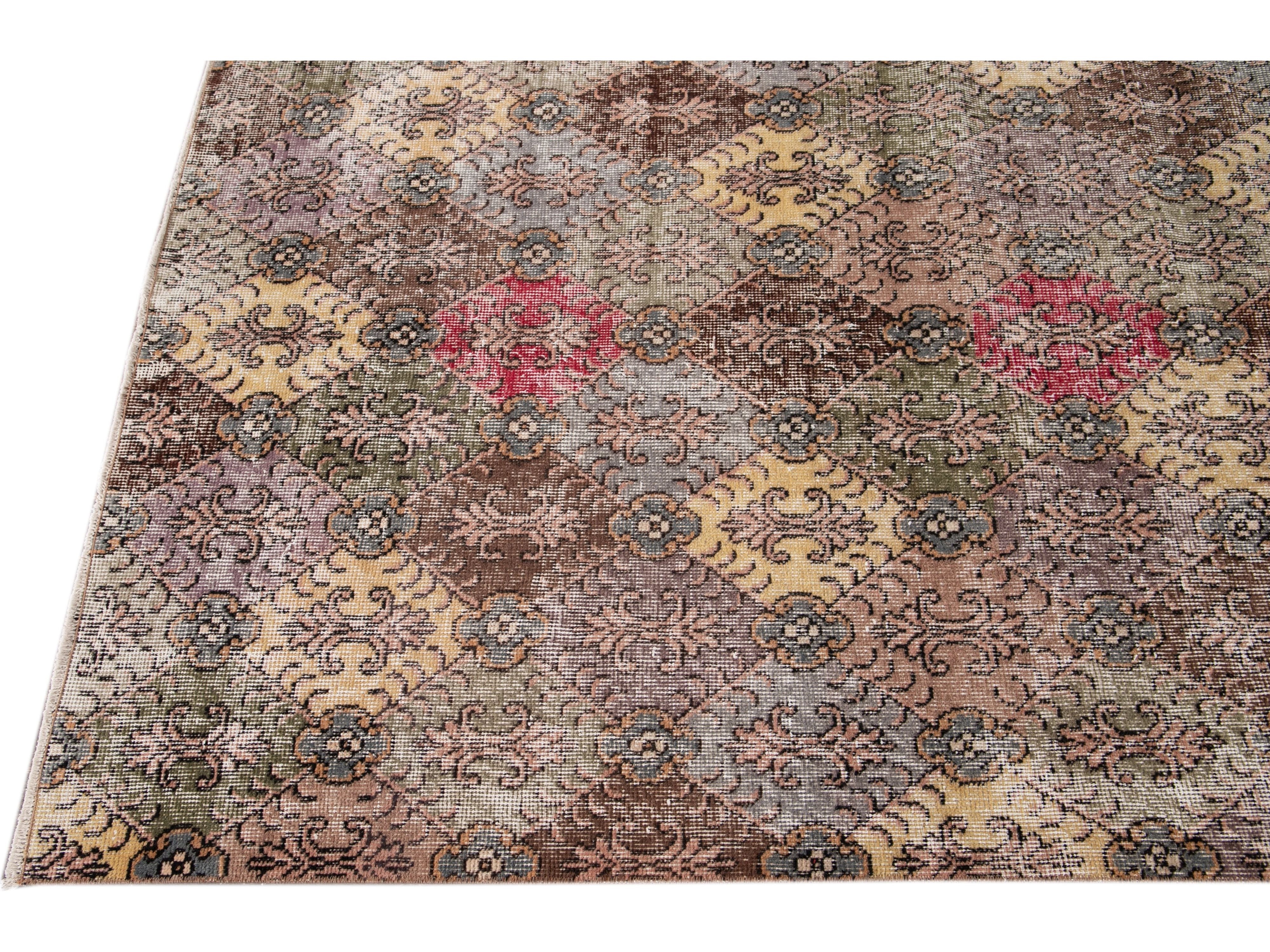 Vintage Turkish Deco Wool Rug 4 X 9