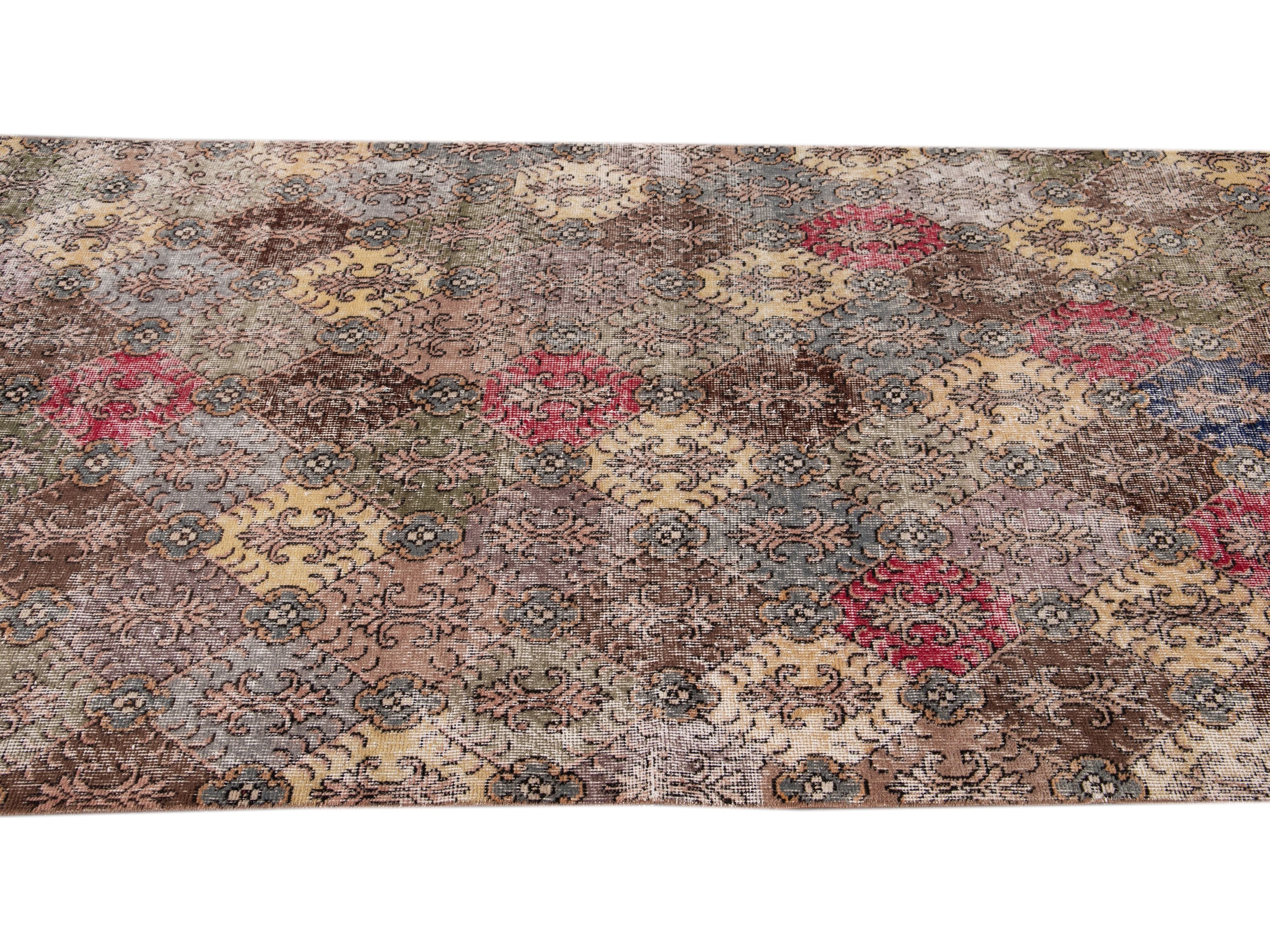 Vintage Turkish Deco Wool Rug 4 X 9