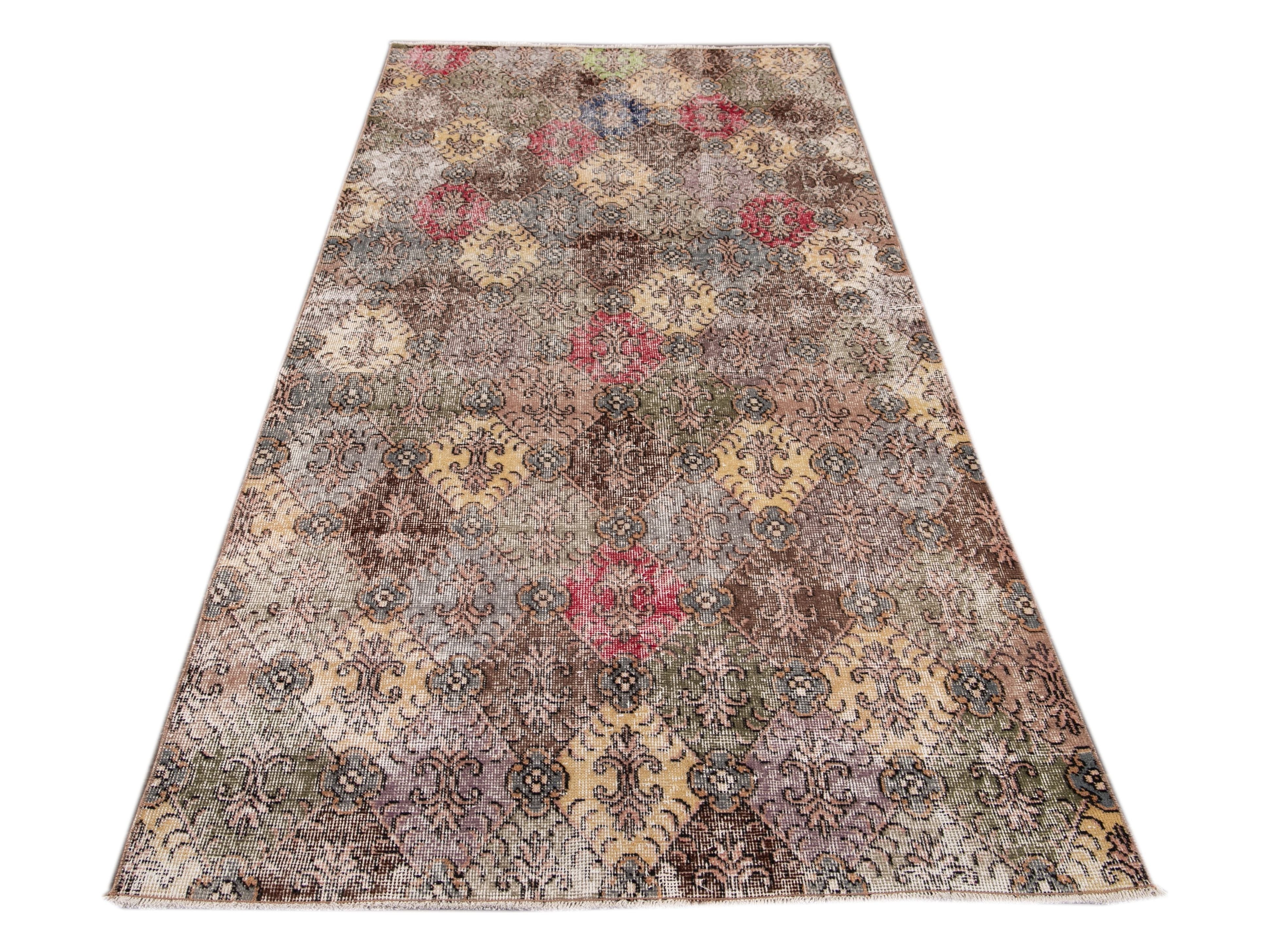 Vintage Turkish Deco Wool Rug 4 X 9