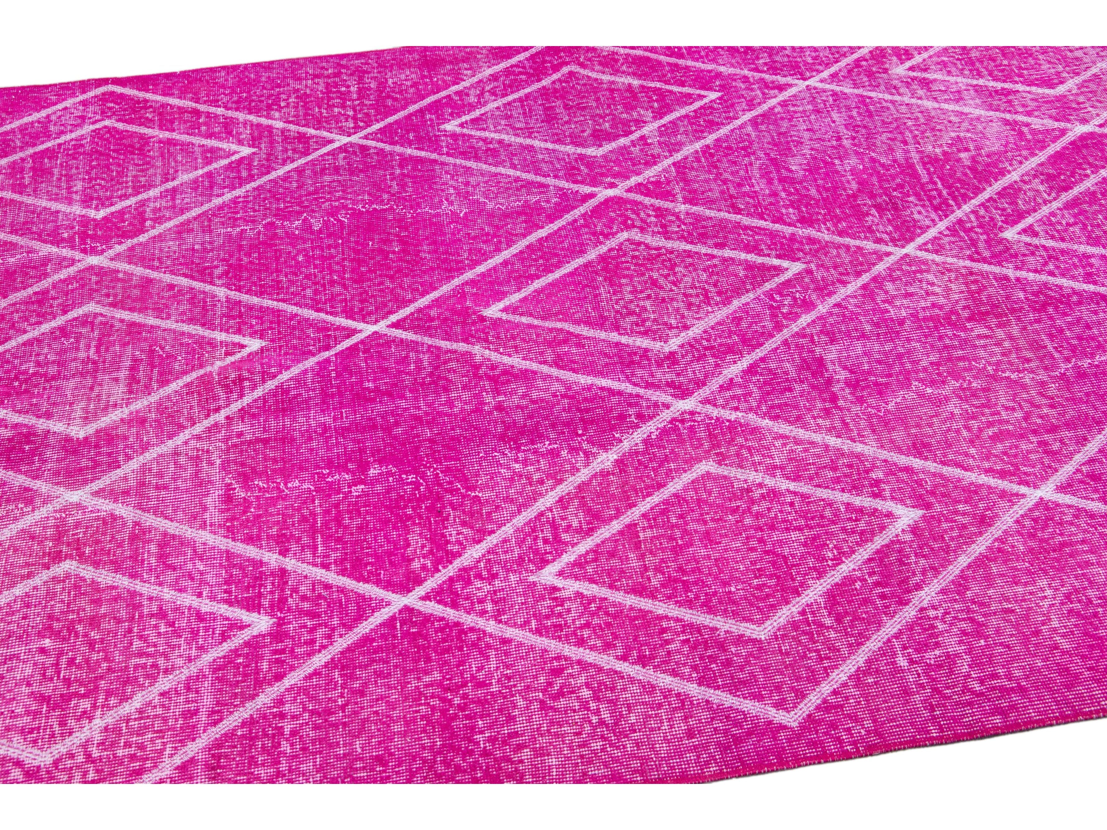 Pink Modern Turkish Handmade Tribal Pattern Wool Rug