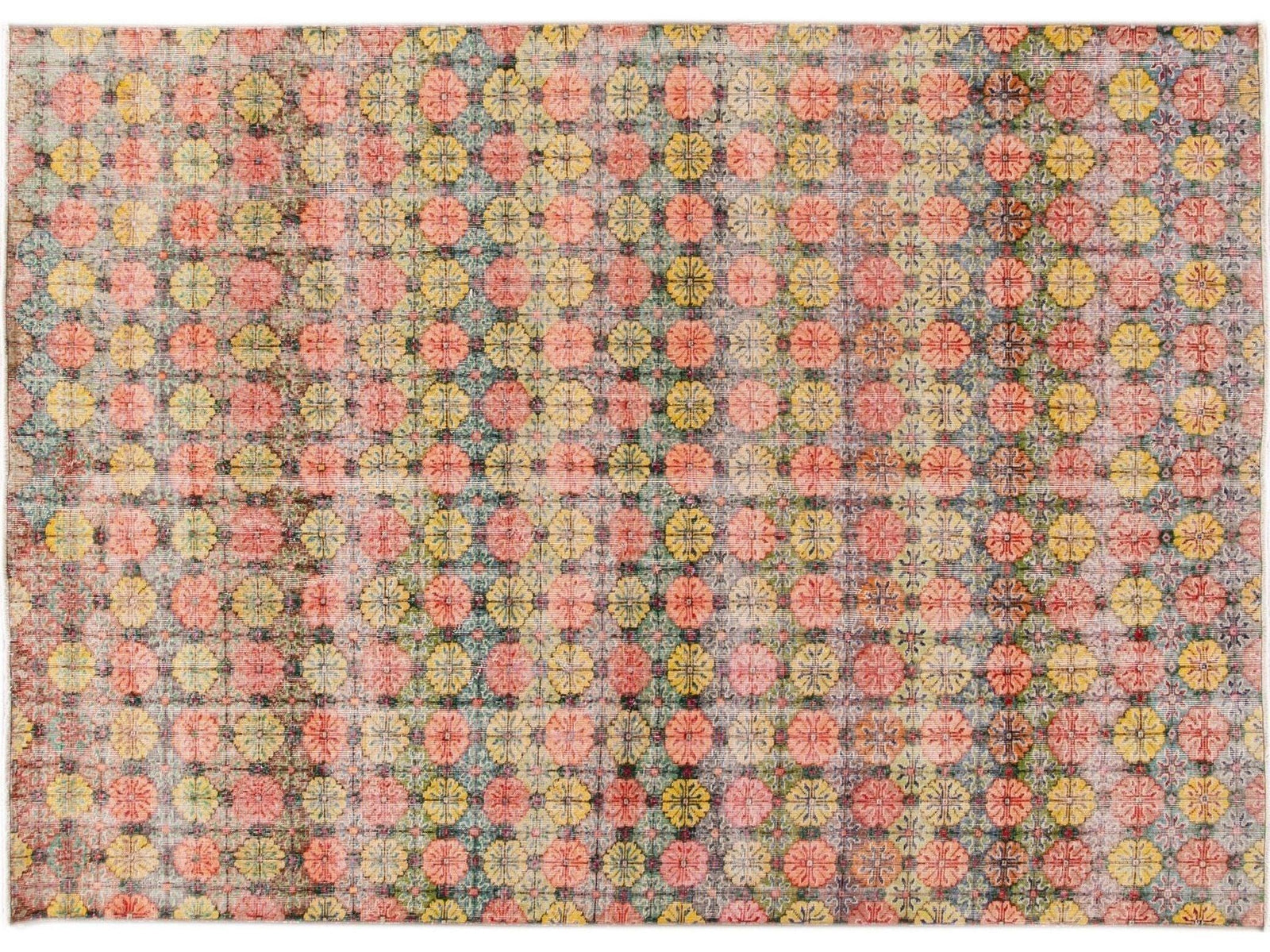 Vintage Turkish Art Deco Wool Rug 7 X 9