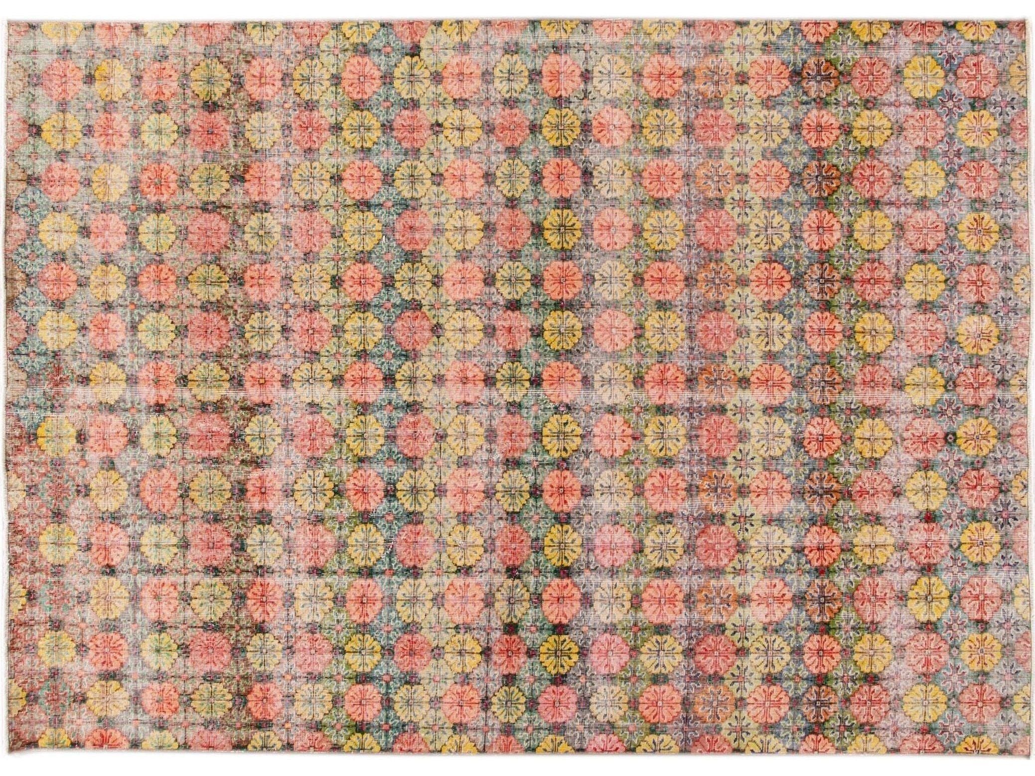 Vintage Turkish Deco Wool Rug 7 X 9