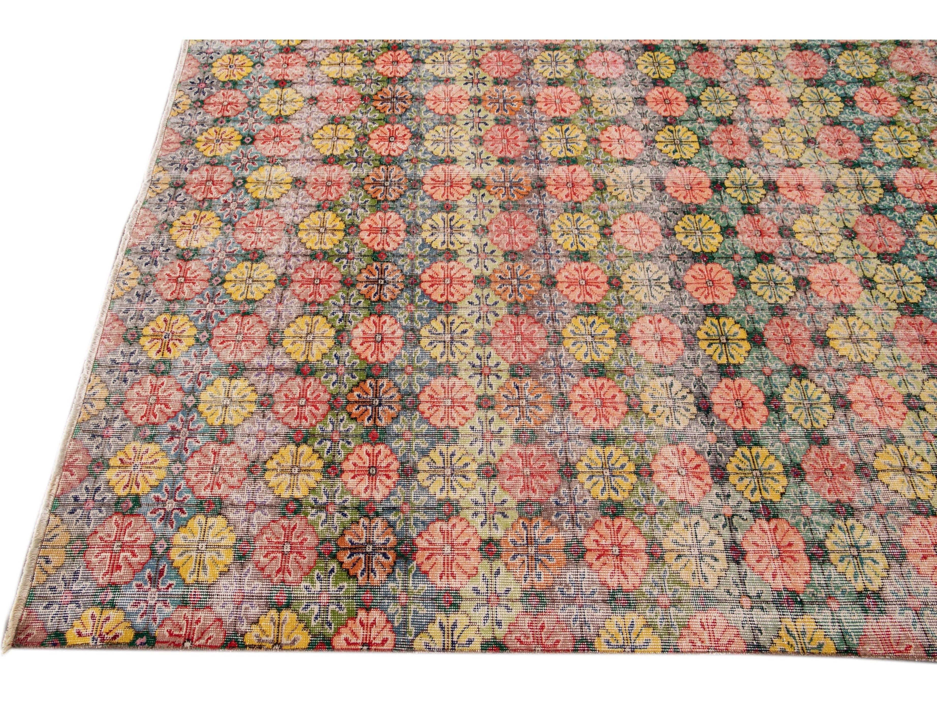 Vintage Turkish Deco Wool Rug 7 X 9