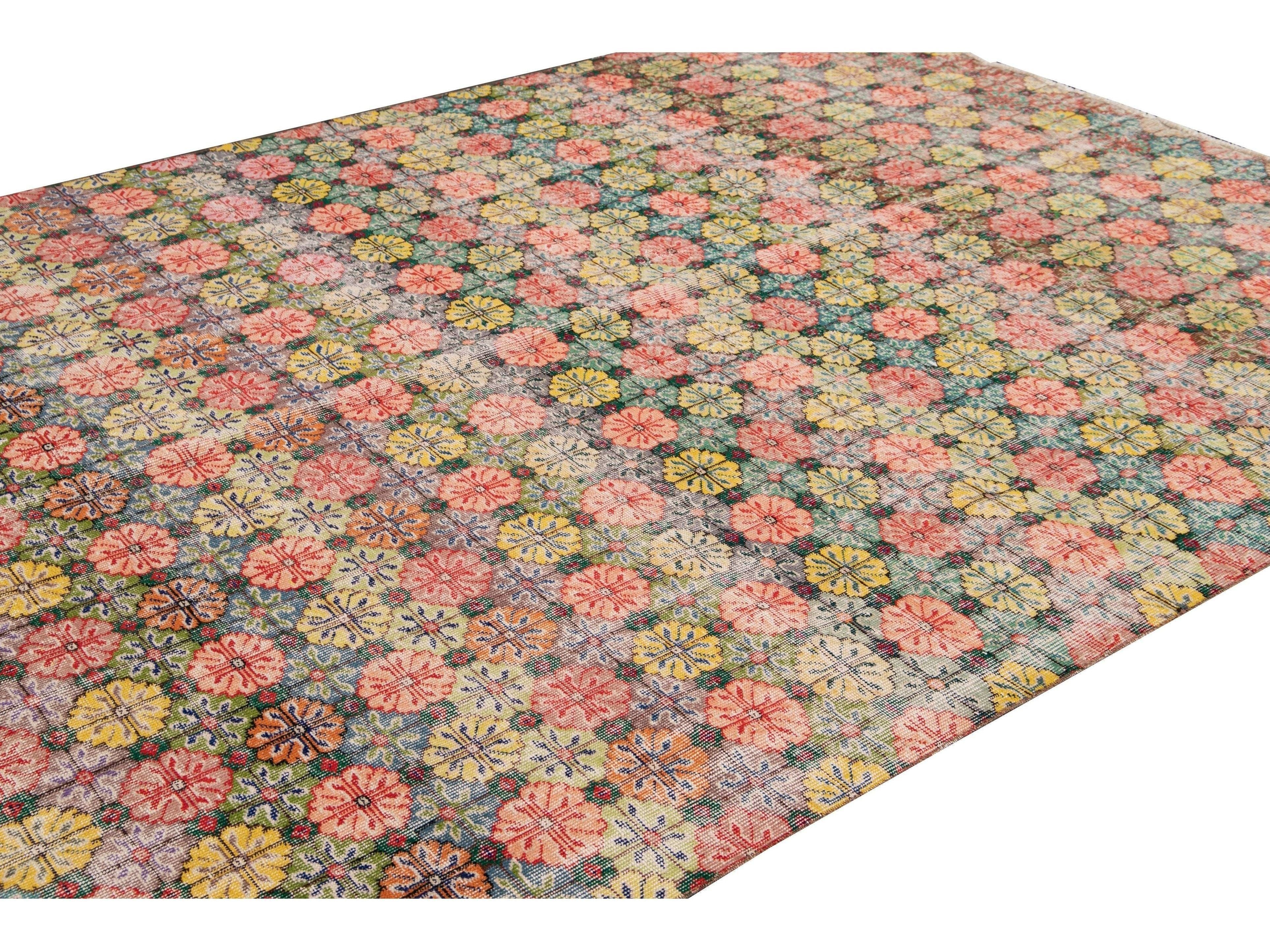 Vintage Turkish Deco Wool Rug 7 X 9