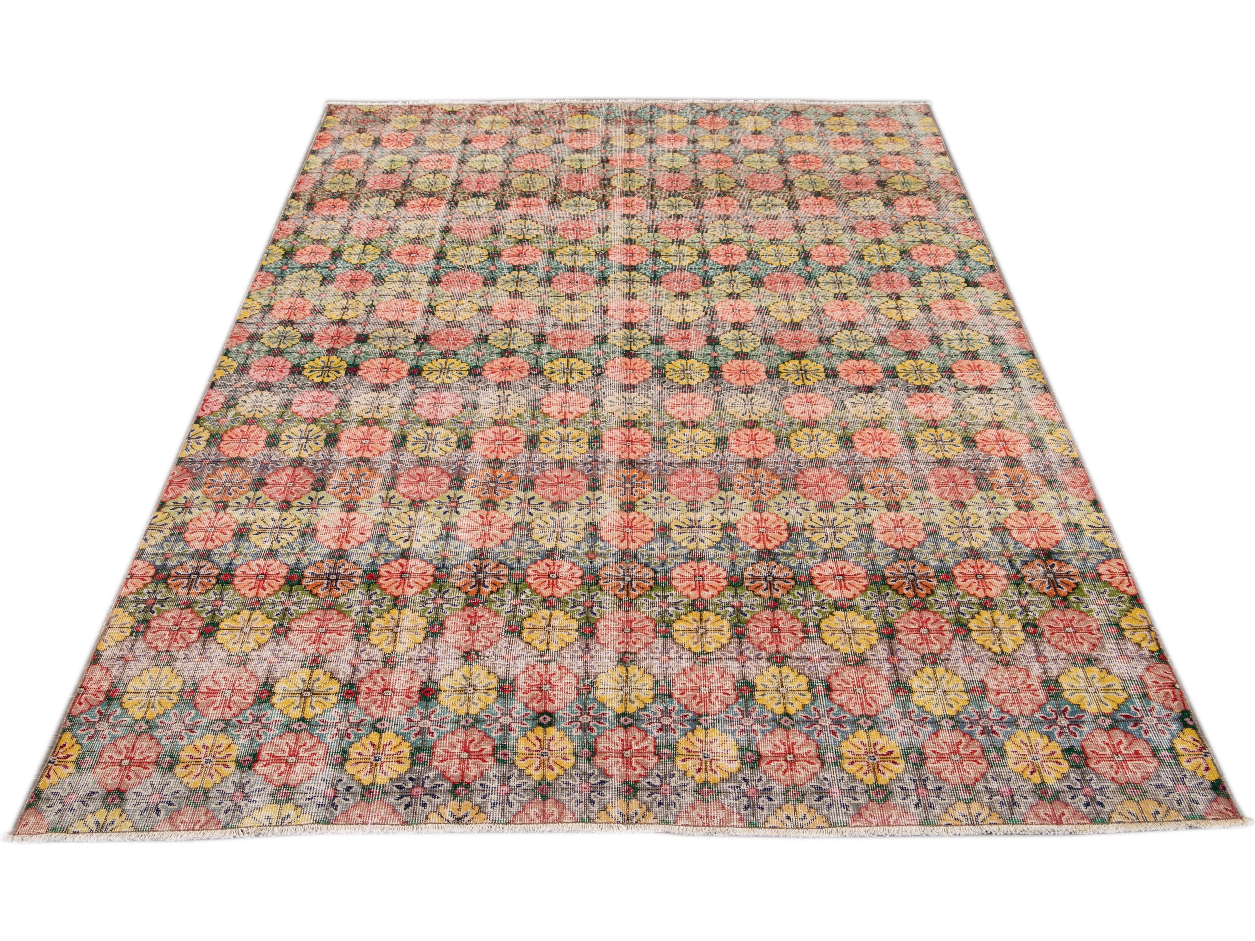 Vintage Turkish Deco Wool Rug 7 X 9