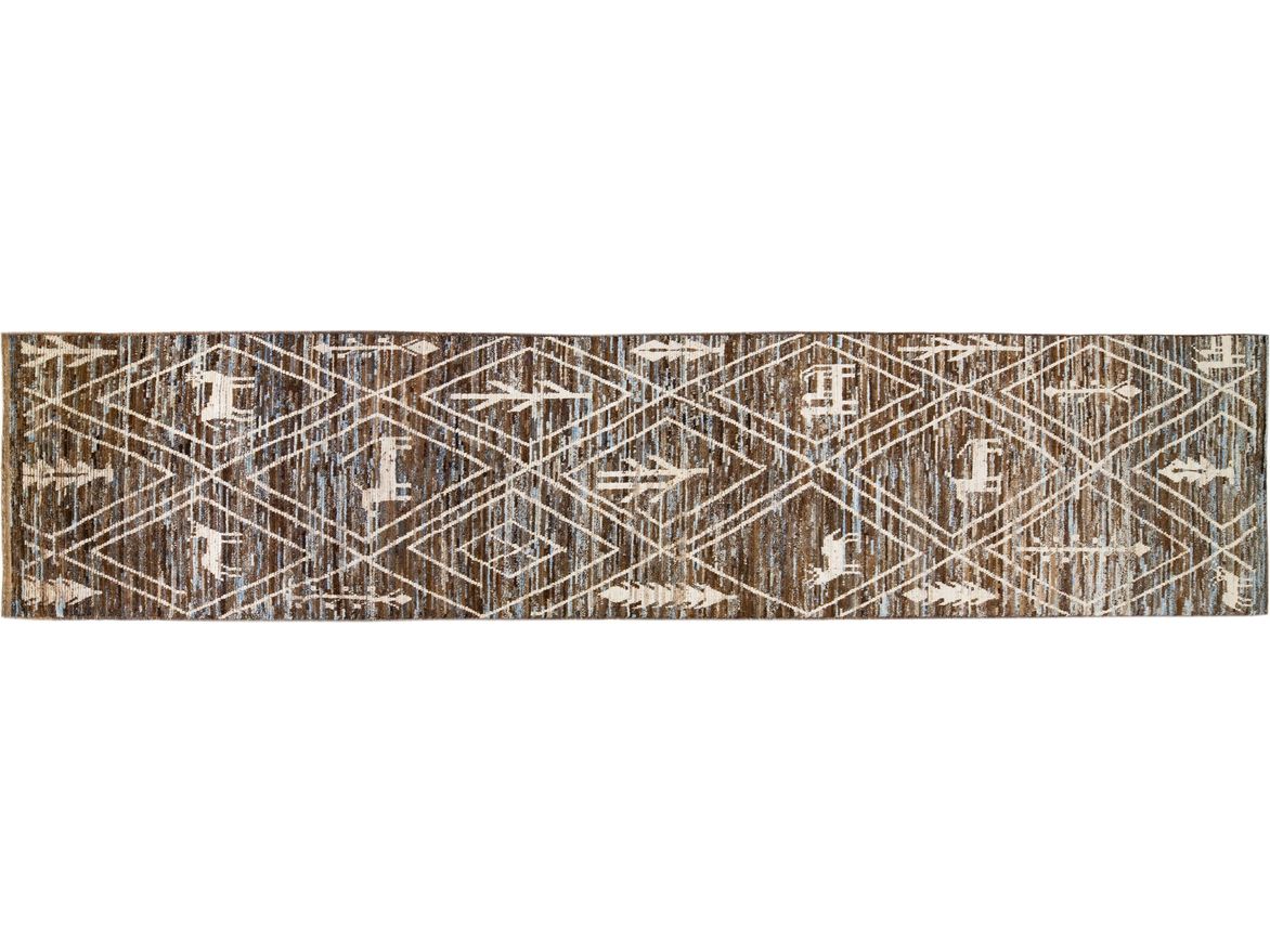 Modern Moroccan Wool Runner 4 X 19