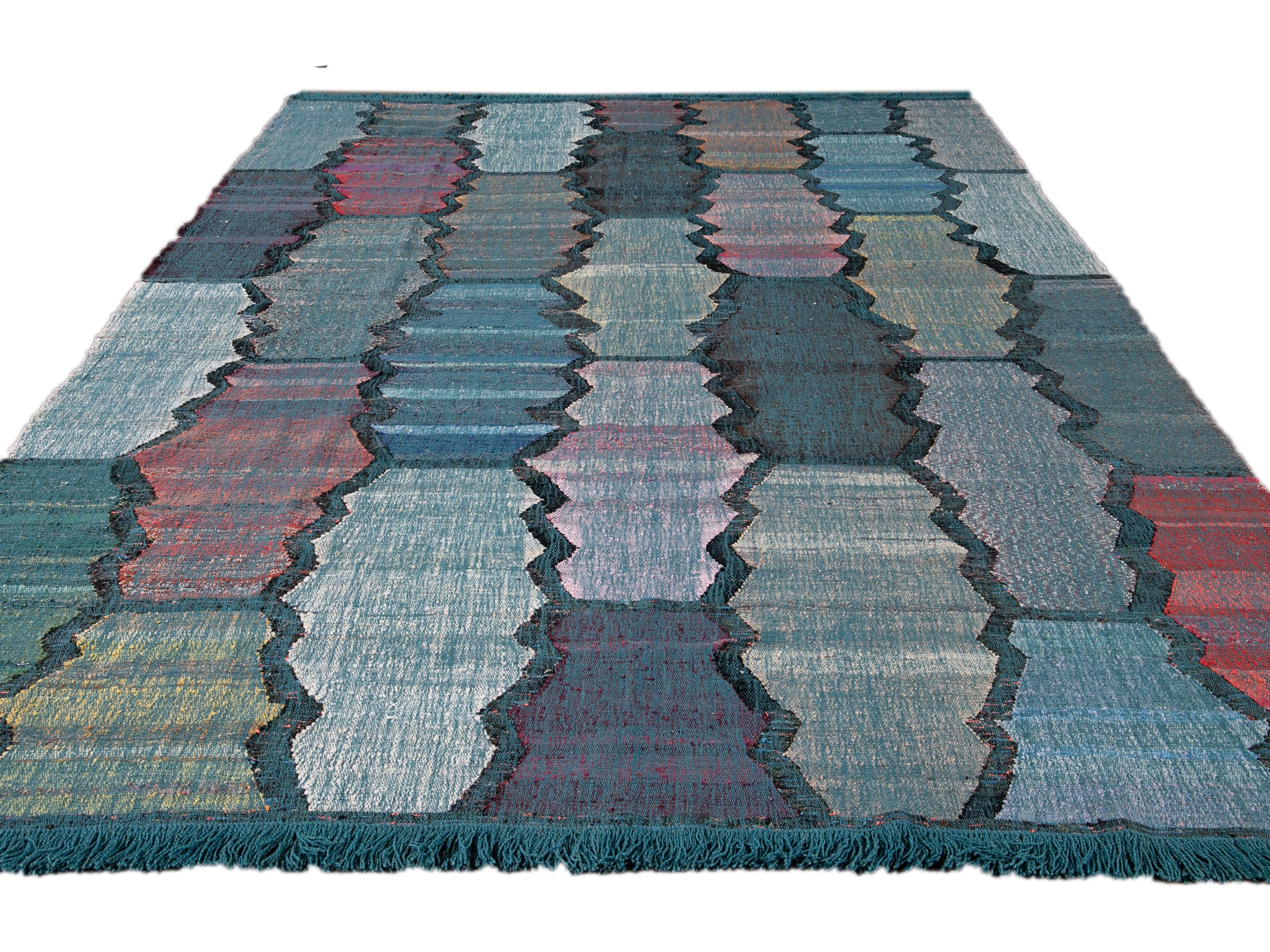 Modern Kilim Wool Rug 9  X 13