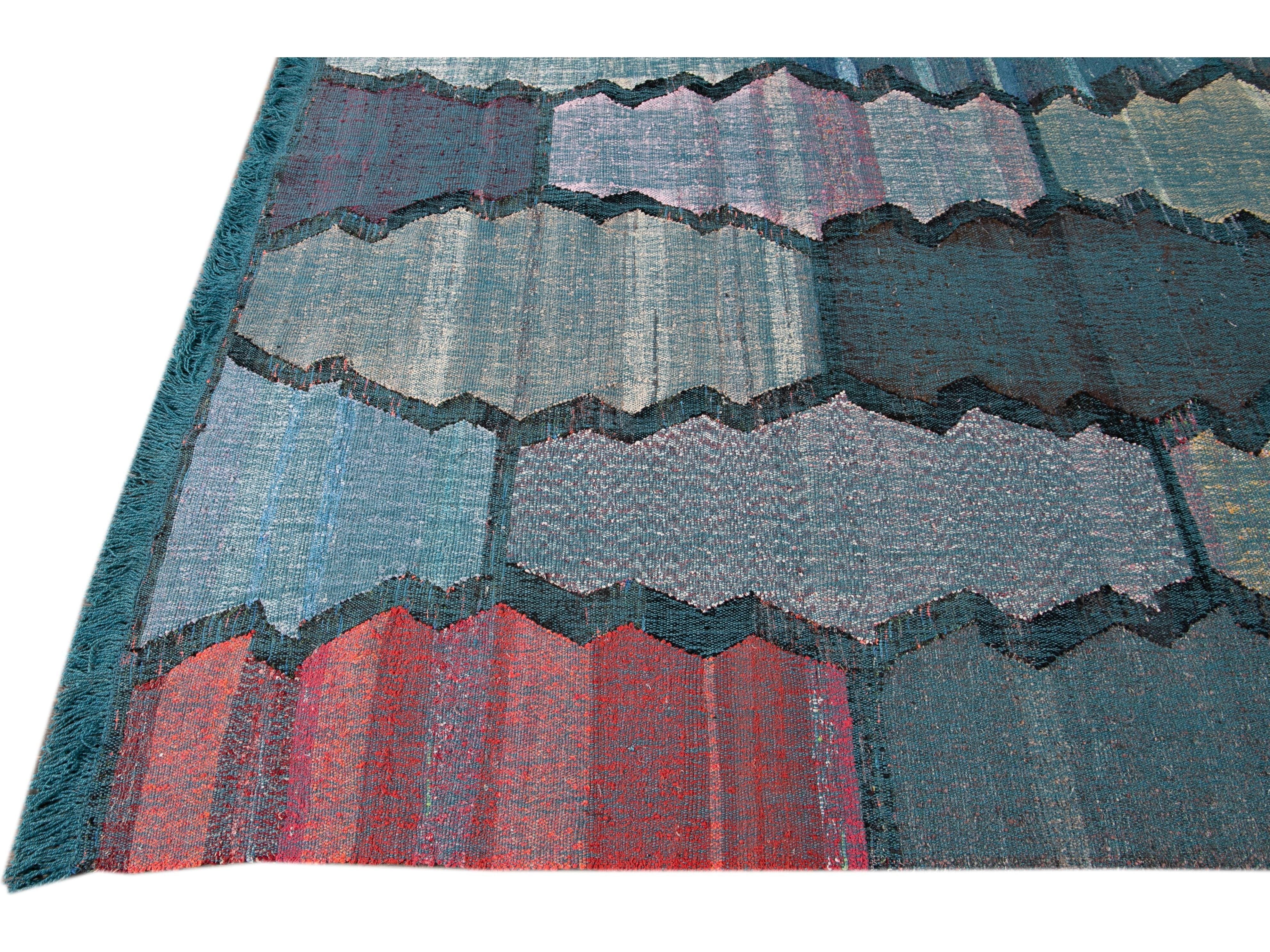 Modern Kilim Wool Rug 9  X 13