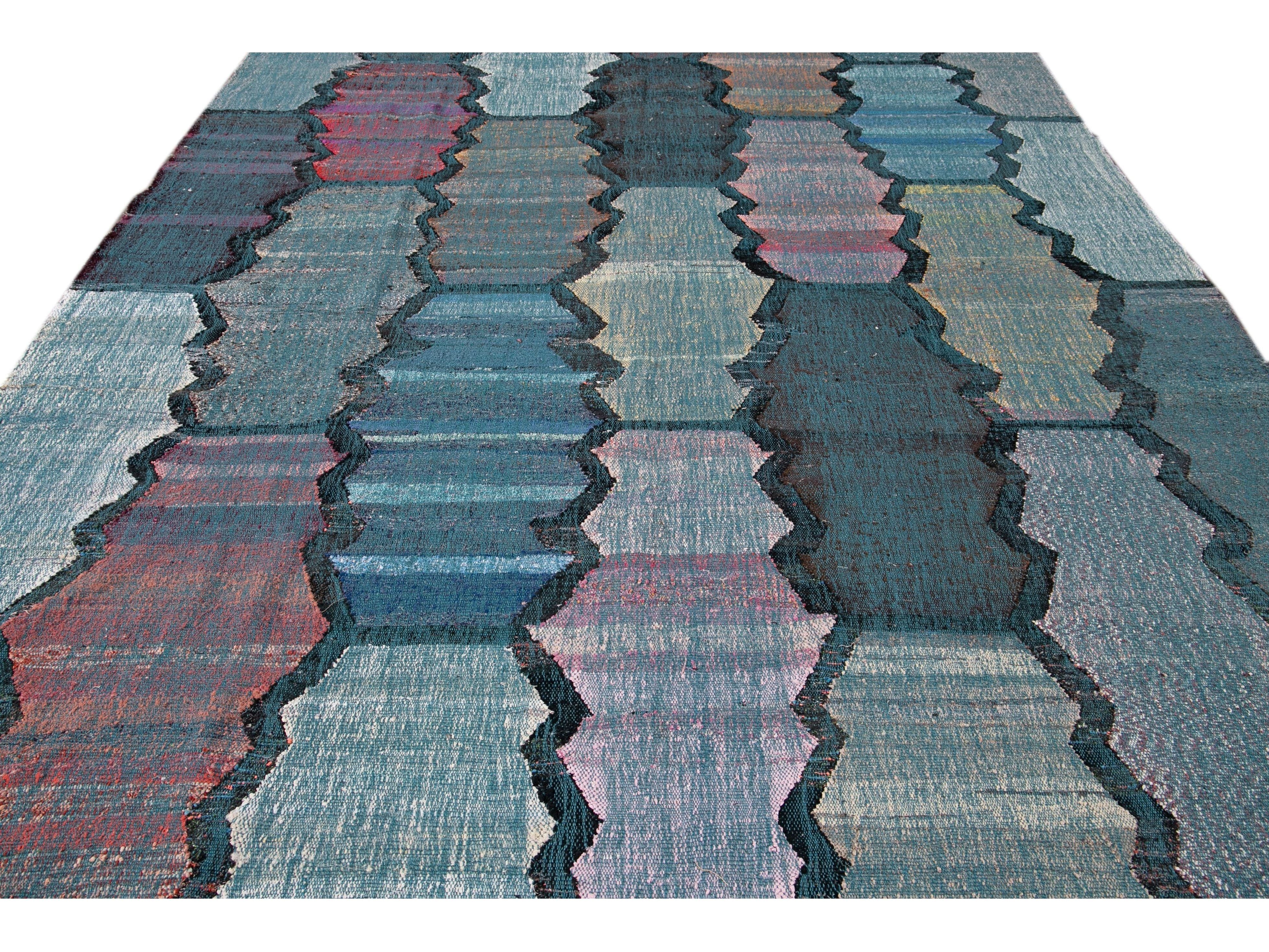 Modern Kilim Wool Rug 9  X 13