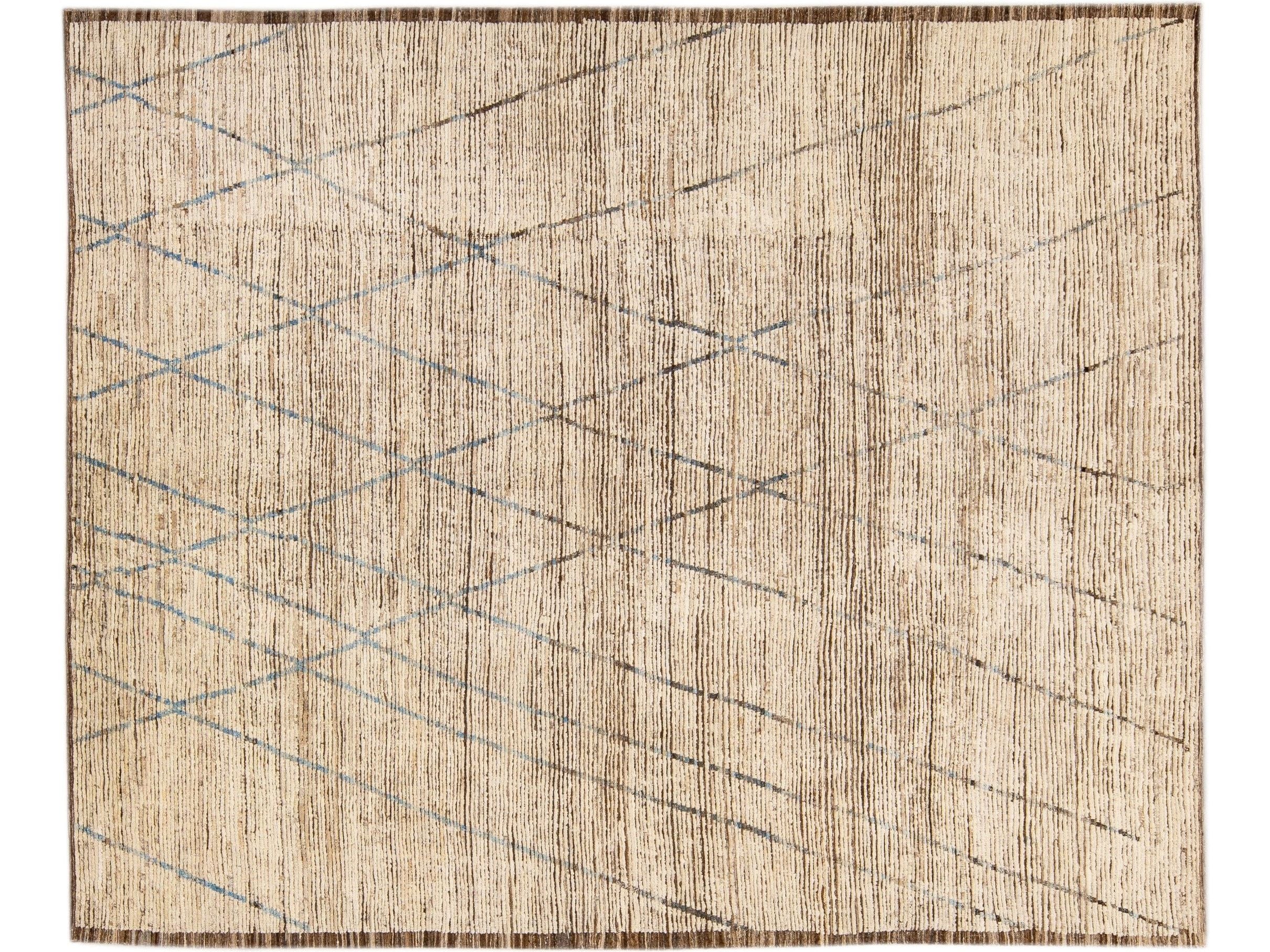 Brown Modern Moroccan Style Handmade Tribal Pattern Boho Wool Rug