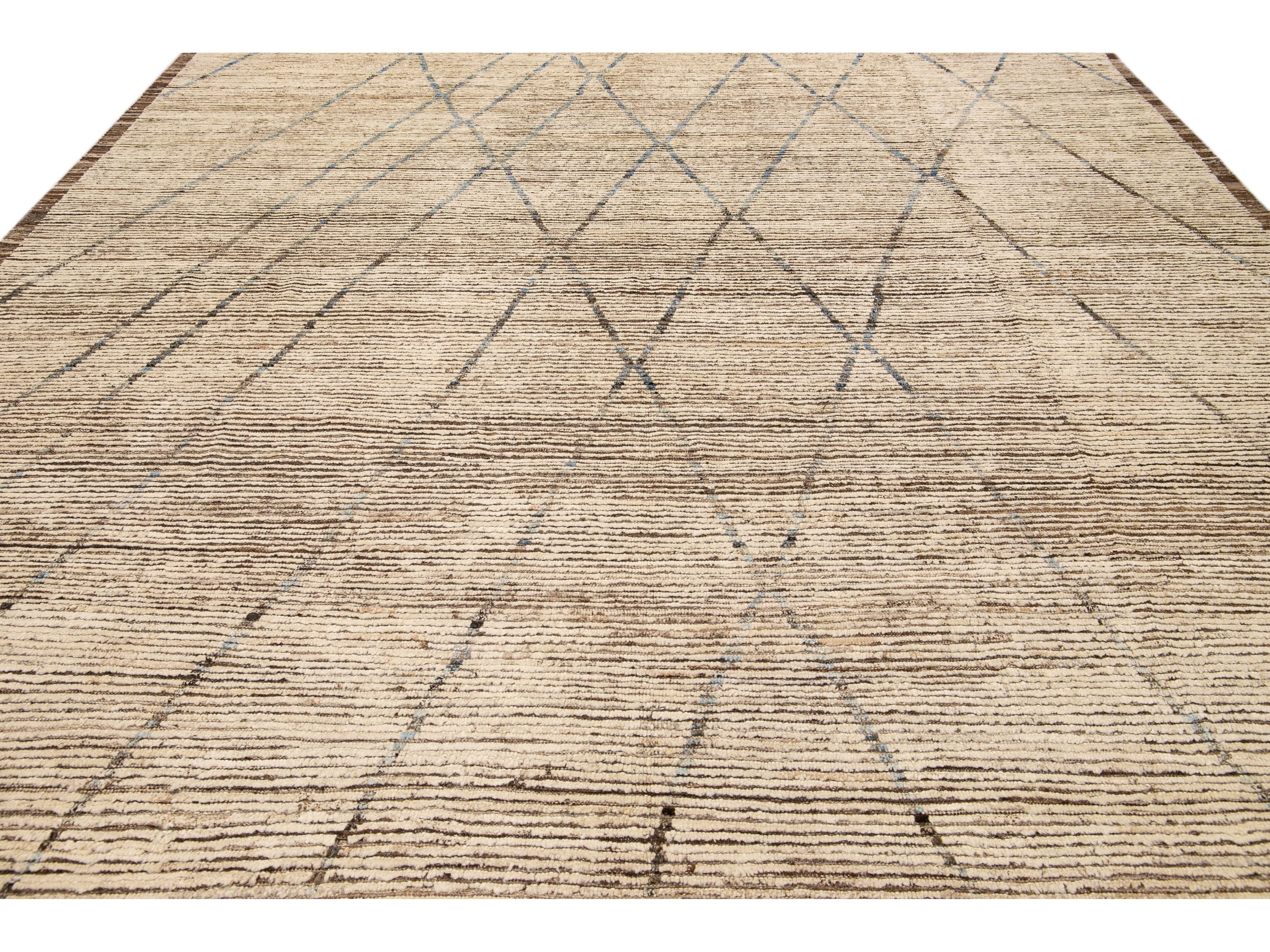 Brown Modern Moroccan Style Handmade Tribal Pattern Boho Wool Rug