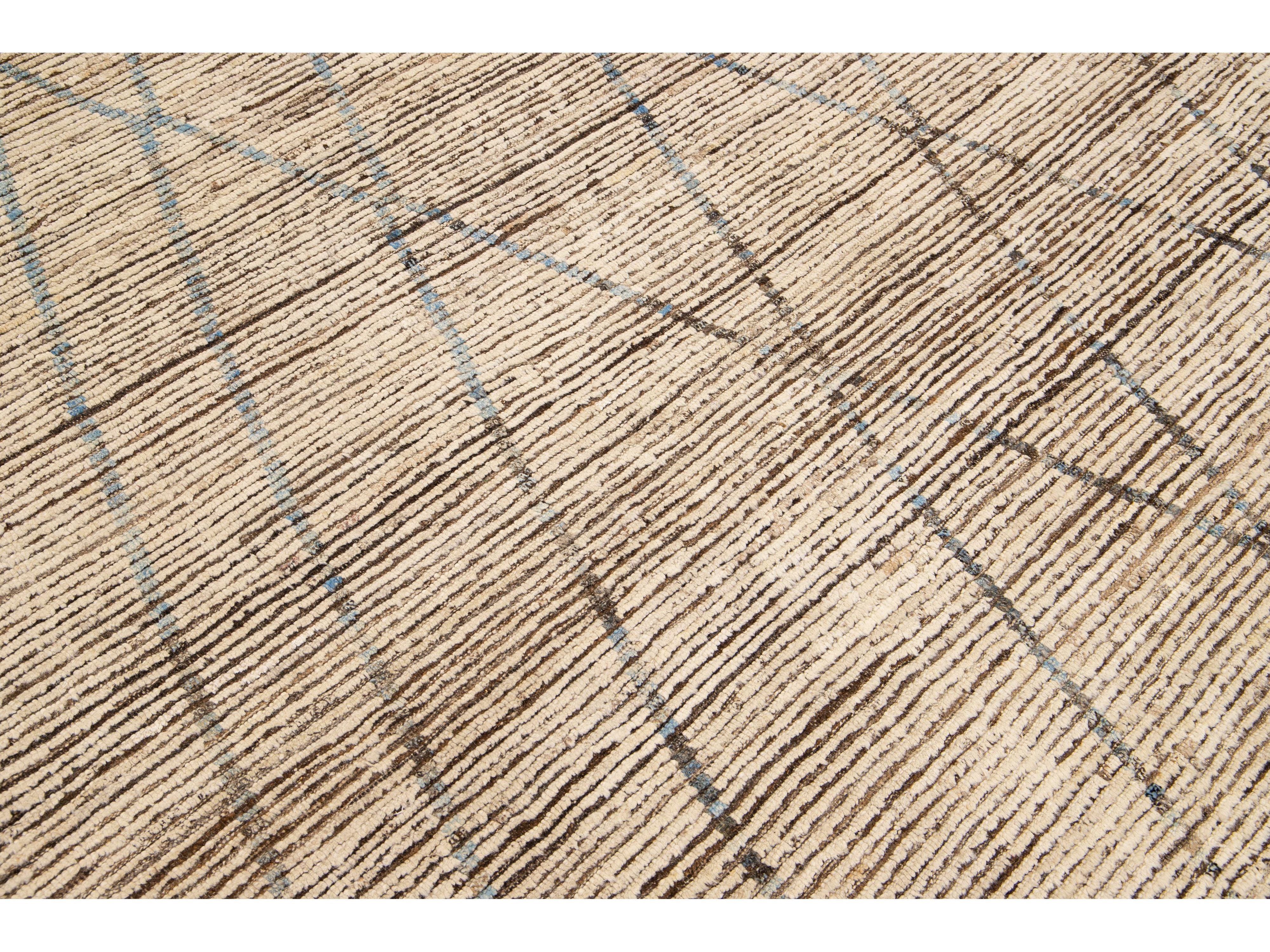 Brown Modern Moroccan Style Handmade Tribal Pattern Boho Wool Rug
