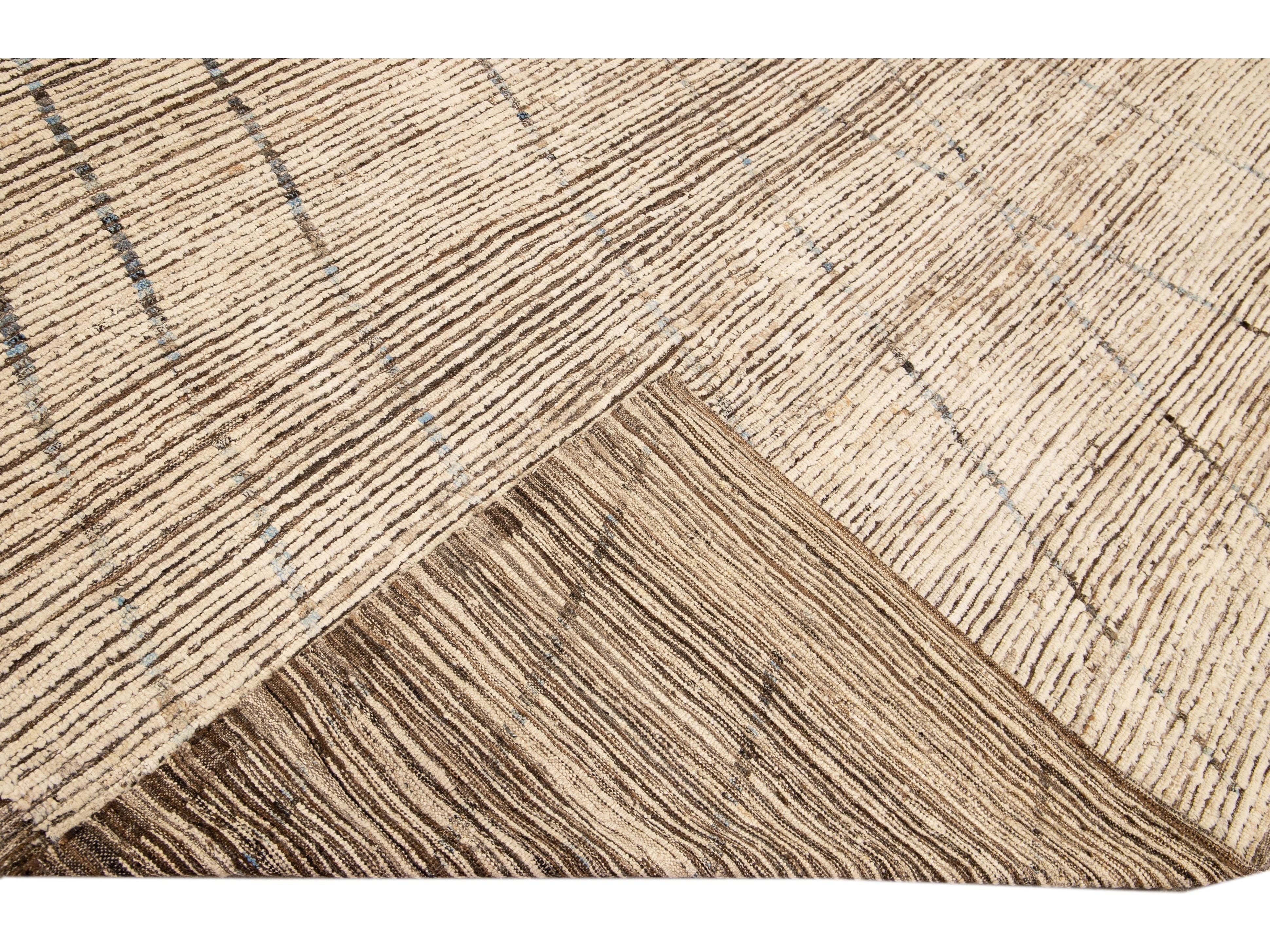 Brown Modern Moroccan Style Handmade Tribal Pattern Boho Wool Rug