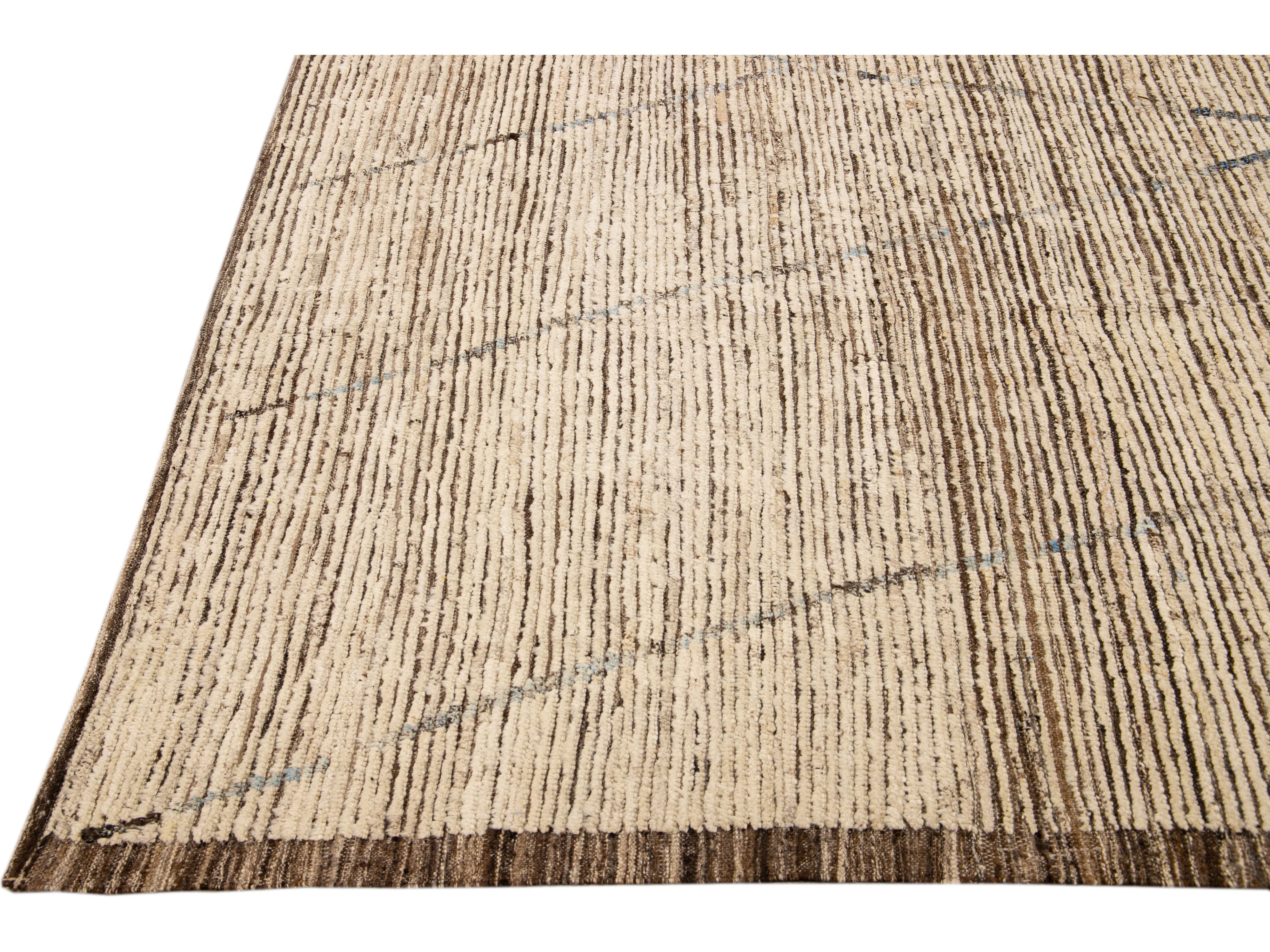 Brown Modern Moroccan Style Handmade Tribal Pattern Boho Wool Rug