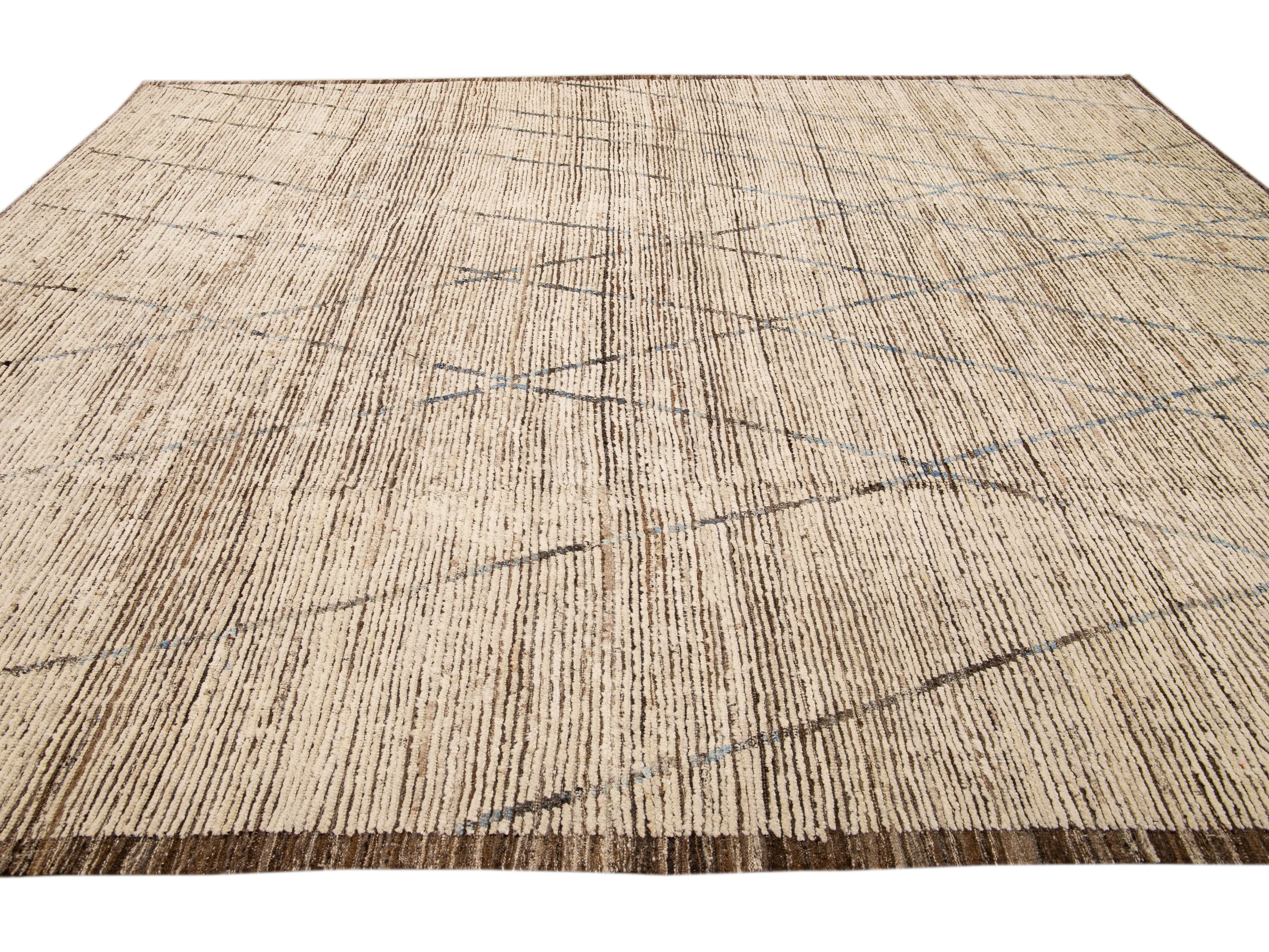 Brown Modern Moroccan Style Handmade Tribal Pattern Boho Wool Rug