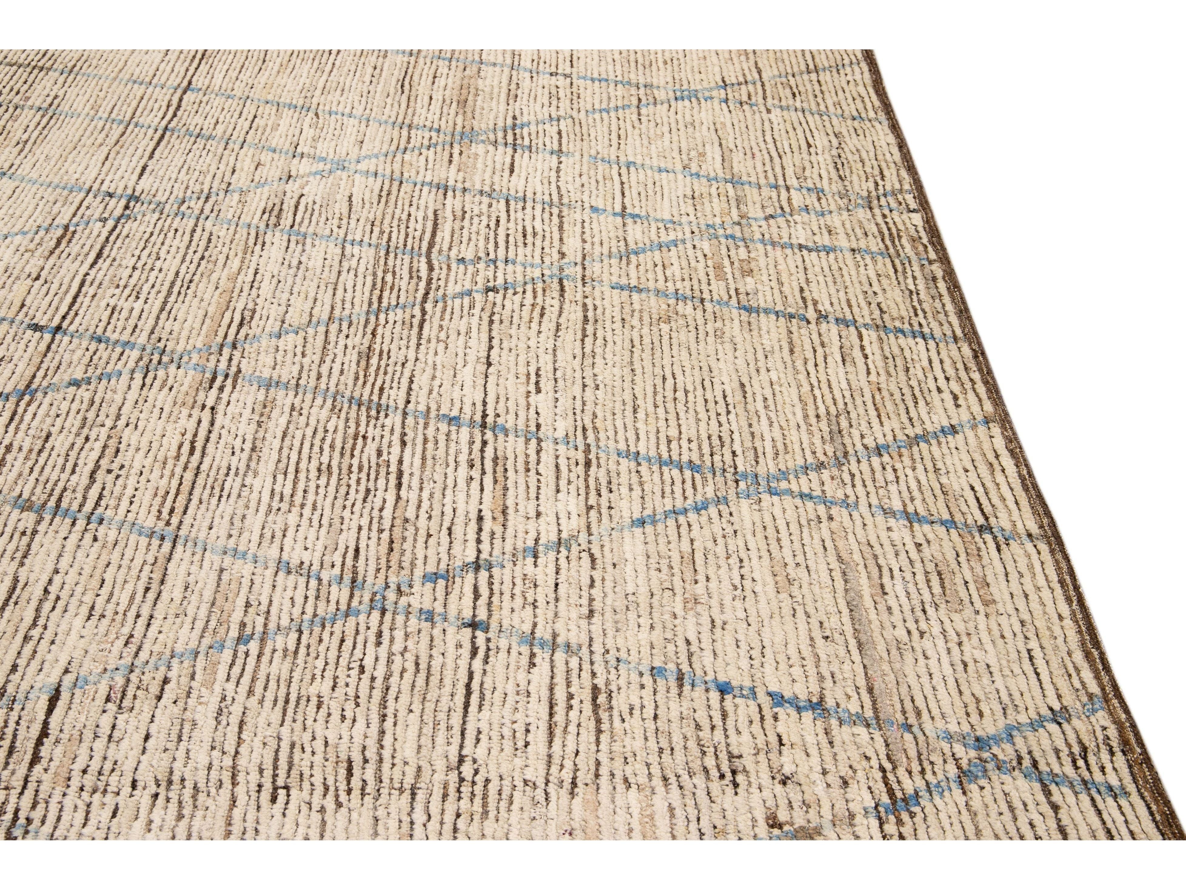 Brown Modern Moroccan Style Handmade Tribal Pattern Boho Wool Rug