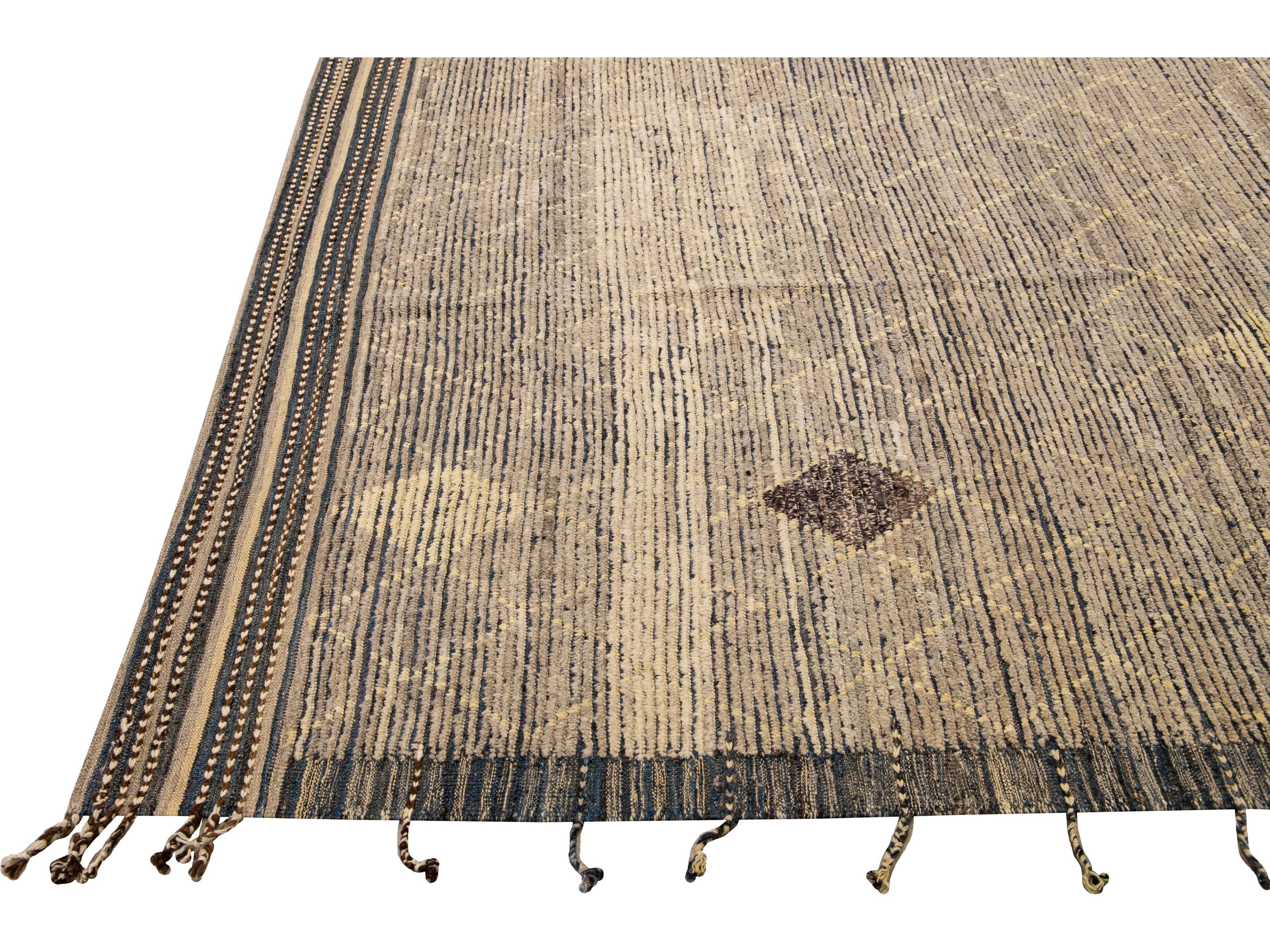 Modern Brown Moroccan Style Handmade Diamond Pattern Oversize Wool Rug