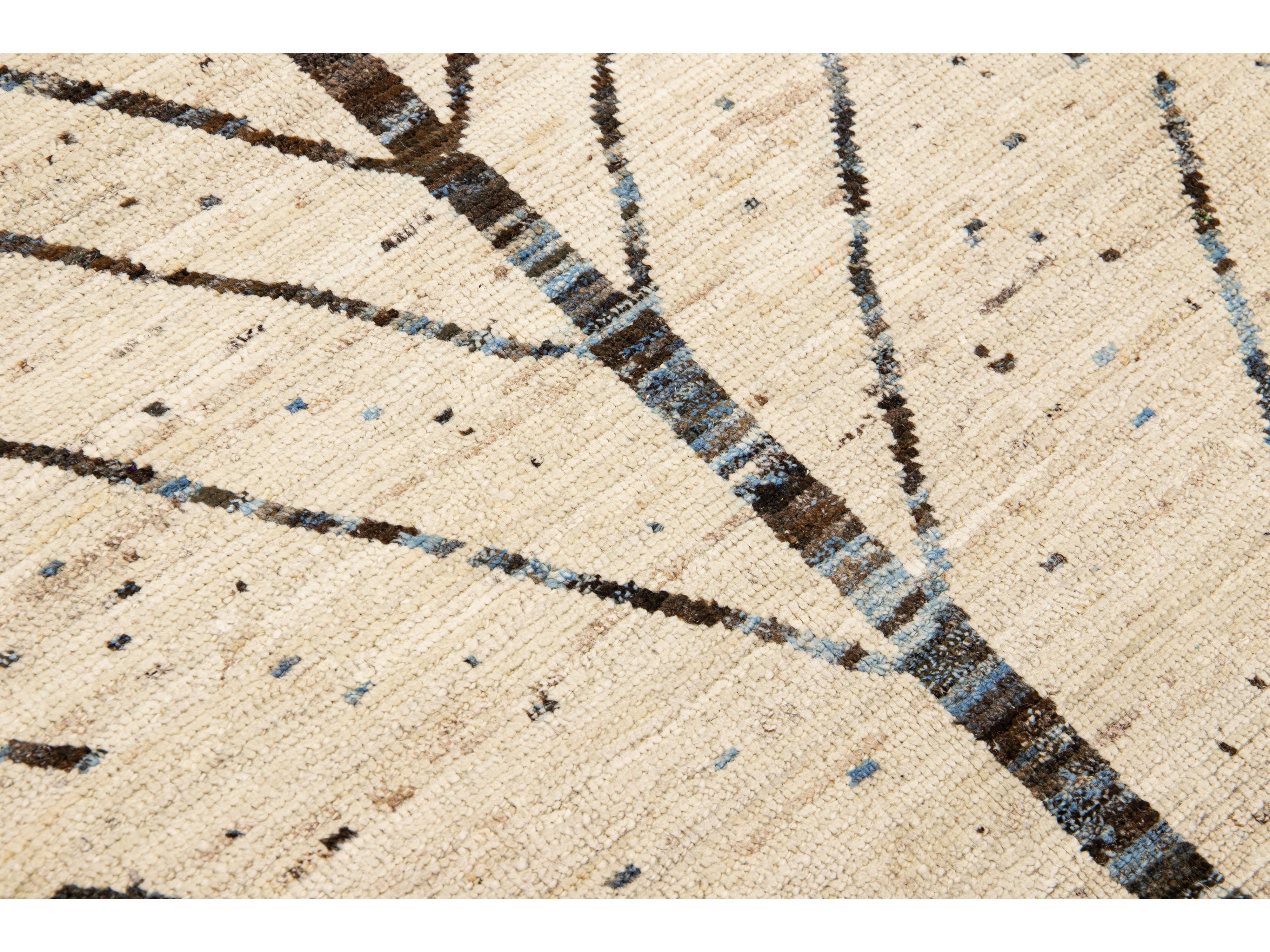 Modern Moroccan Style Handmade Designed Beige Boho Wool Runner