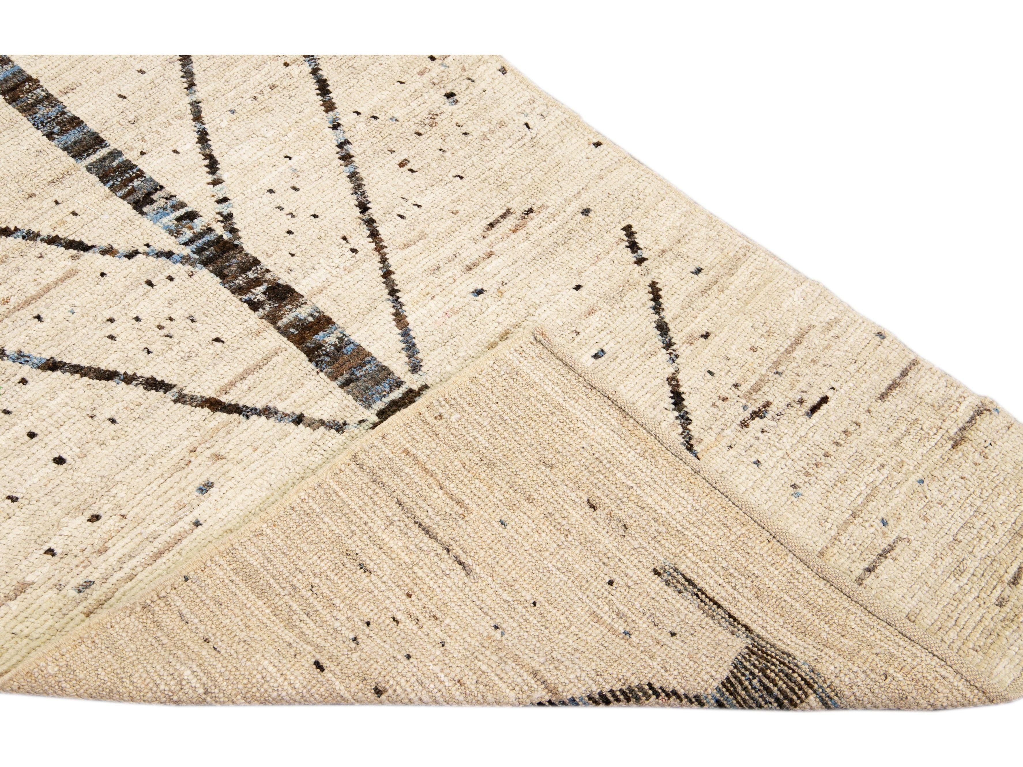 Modern Moroccan Style Handmade Designed Beige Boho Wool Runner