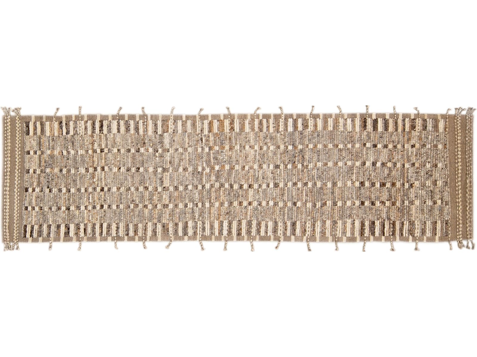 Modern Moroccan Style Brown Handmade Bohemian Motif Wool Runner