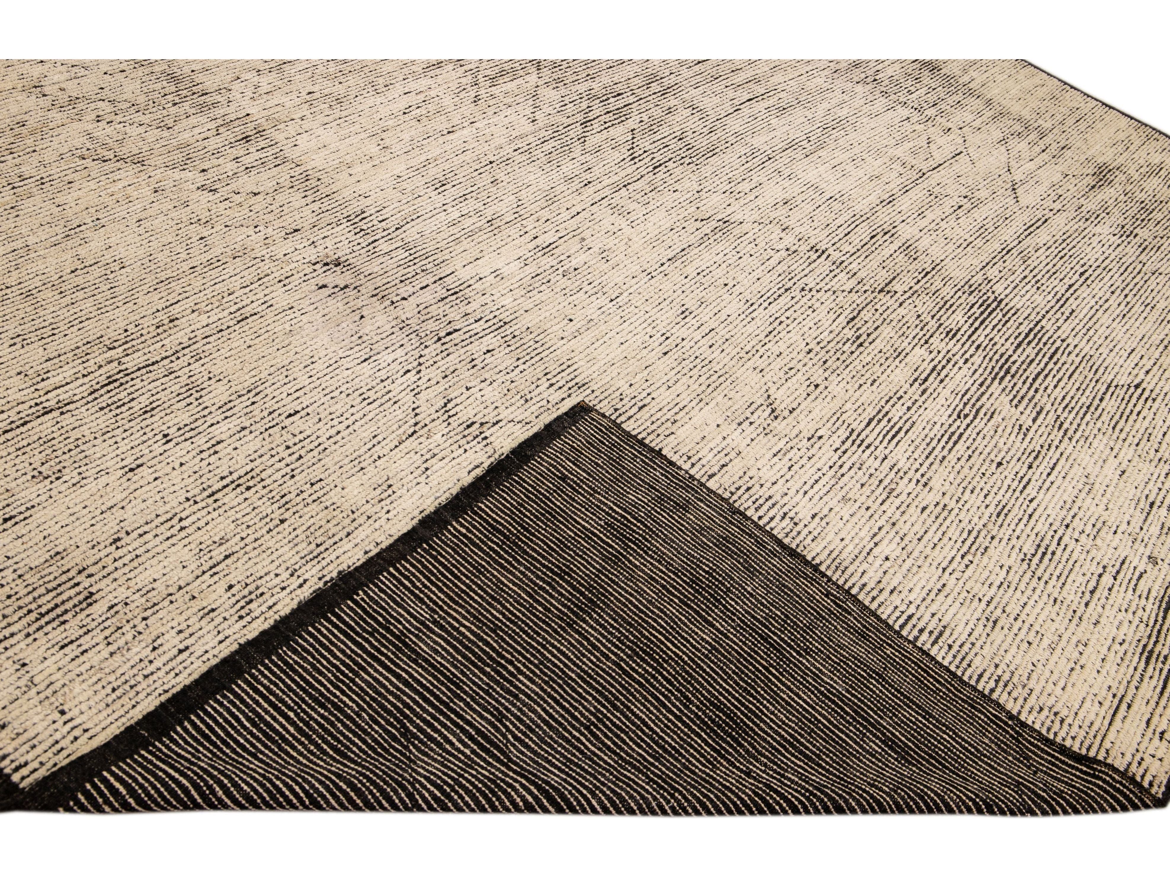 Modern Moroccan Style Handmade Brown Tribal Pattern Oversize Boho Wool Rug