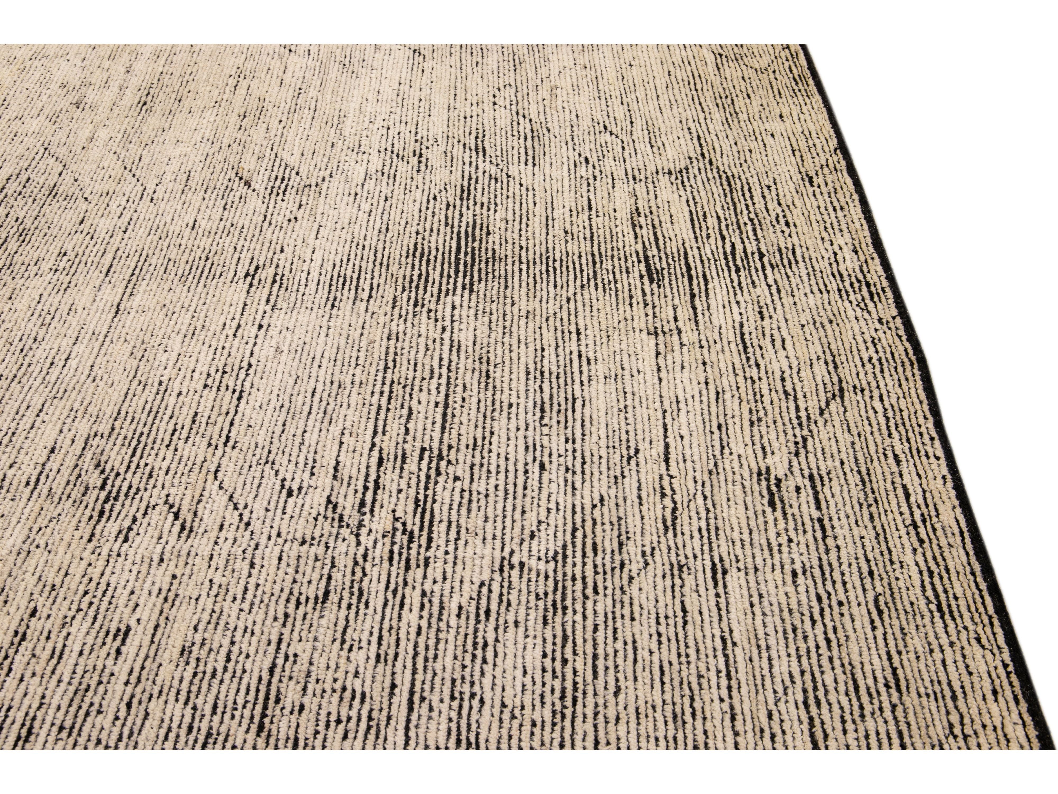 Modern Moroccan Style Handmade Brown Tribal Pattern Oversize Boho Wool Rug