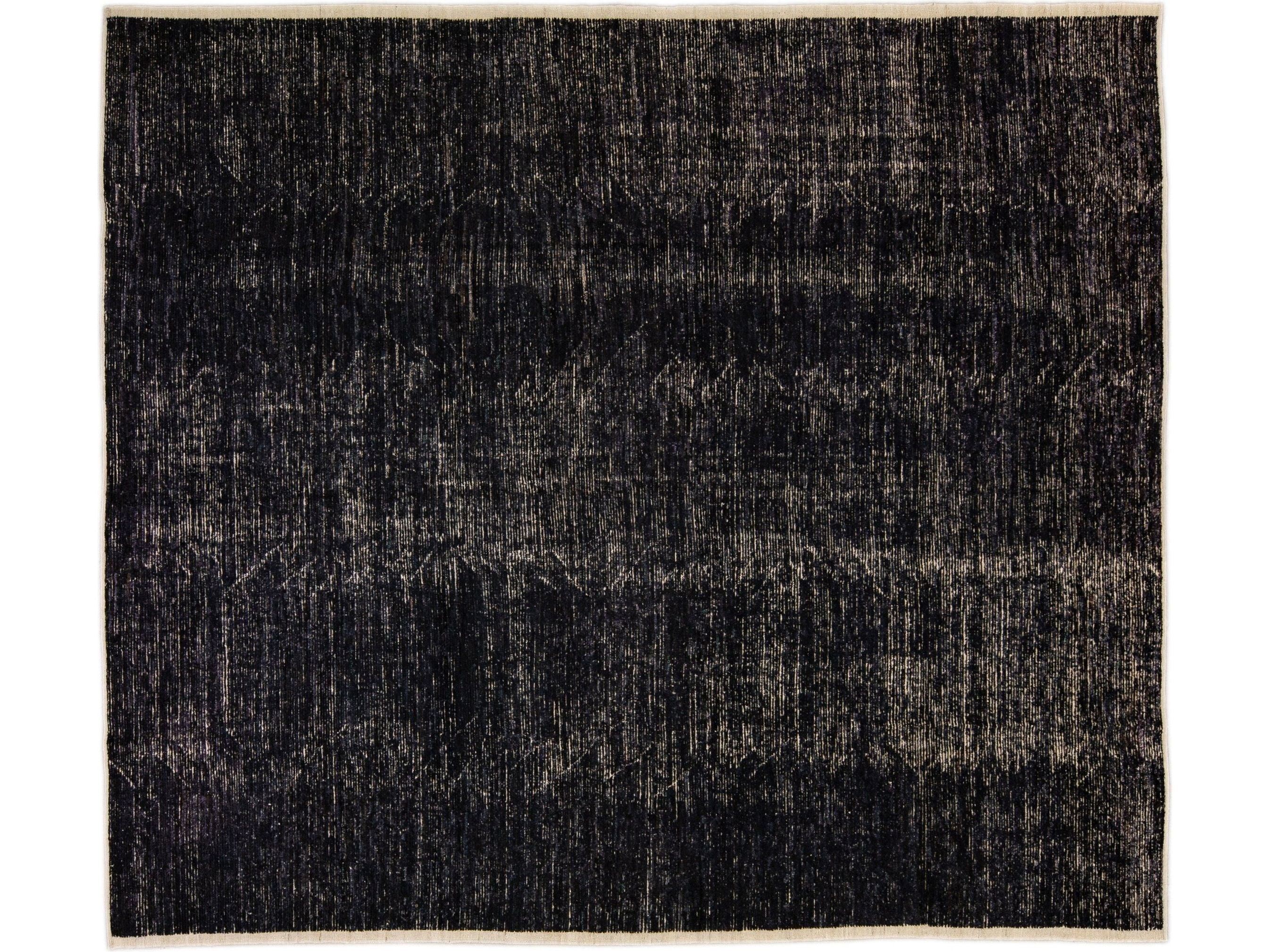 Modern Black Moroccan Style Handmade Boho Chic Oversize Wool Rug