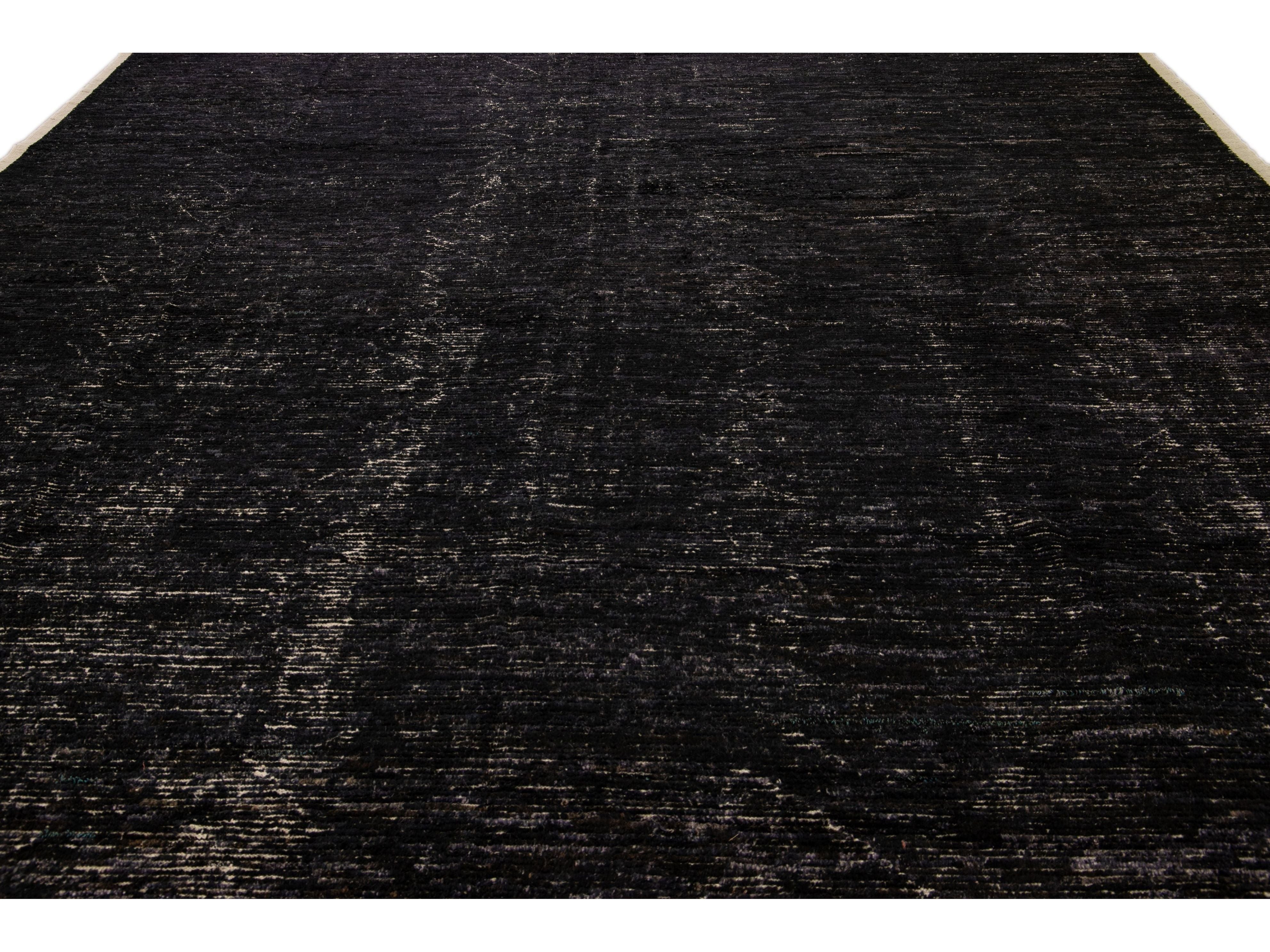Modern Black Moroccan Style Handmade Boho Chic Oversize Wool Rug
