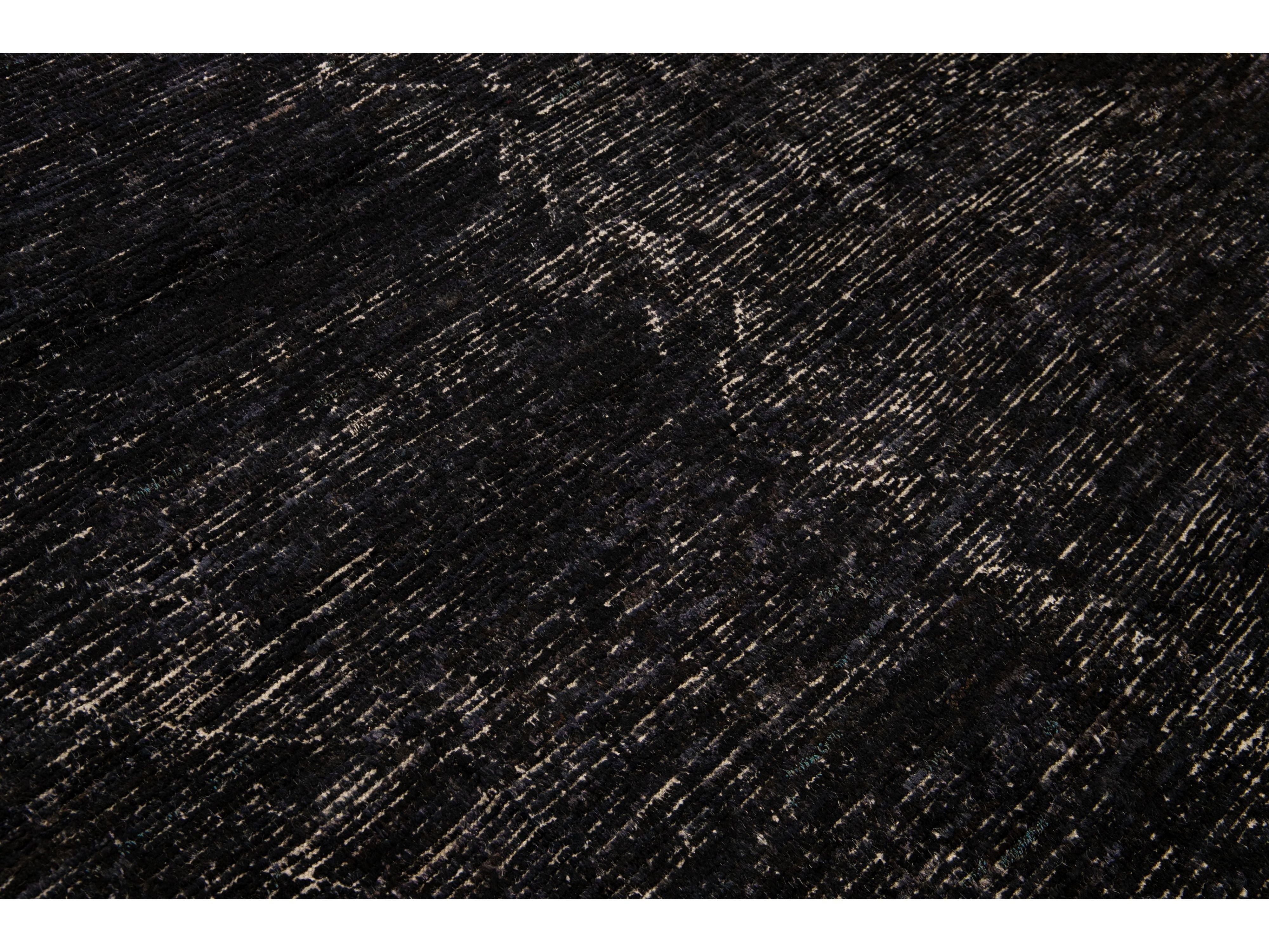 Modern Black Moroccan Style Handmade Boho Chic Oversize Wool Rug