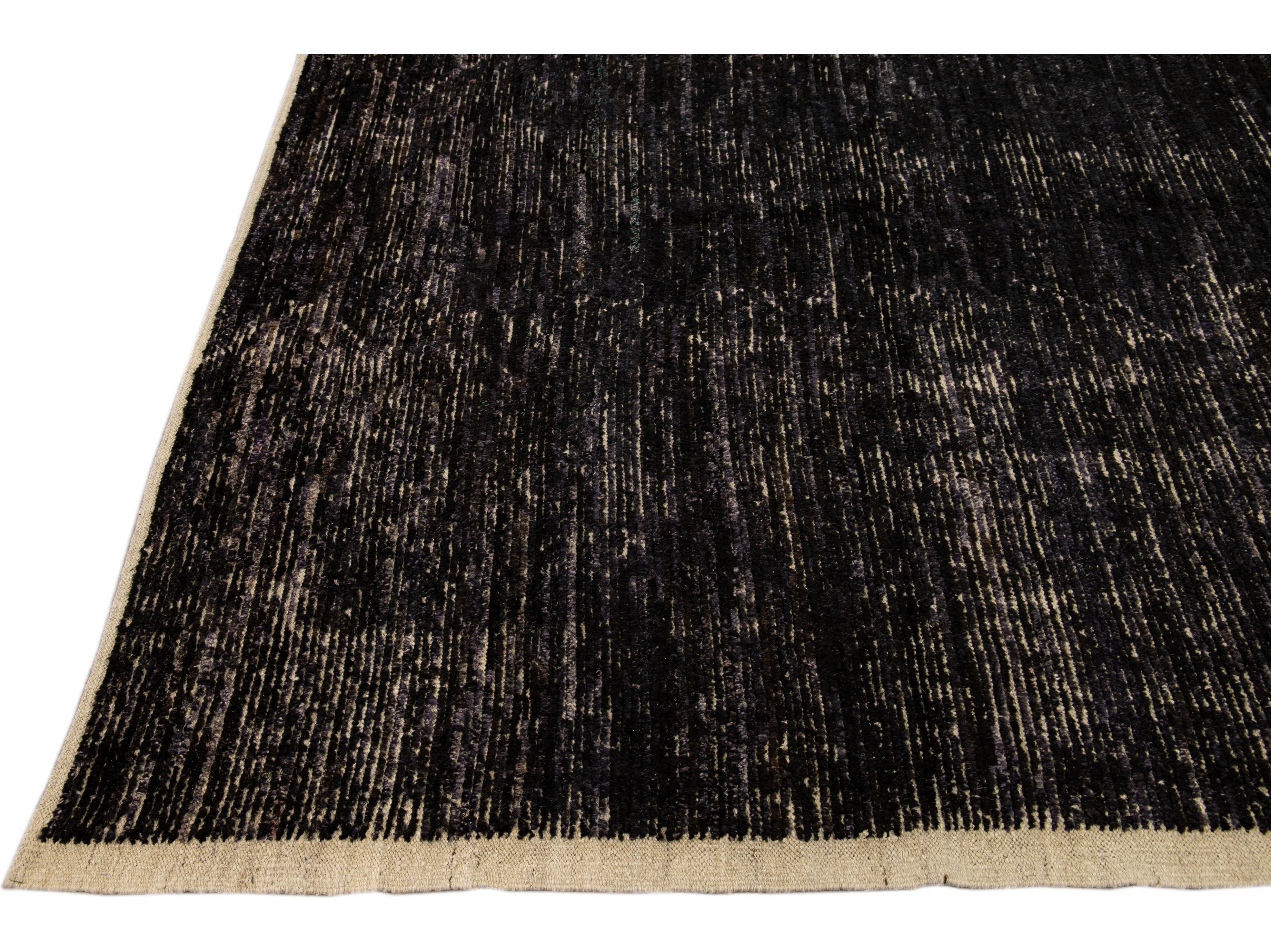 Modern Black Moroccan Style Handmade Boho Chic Oversize Wool Rug